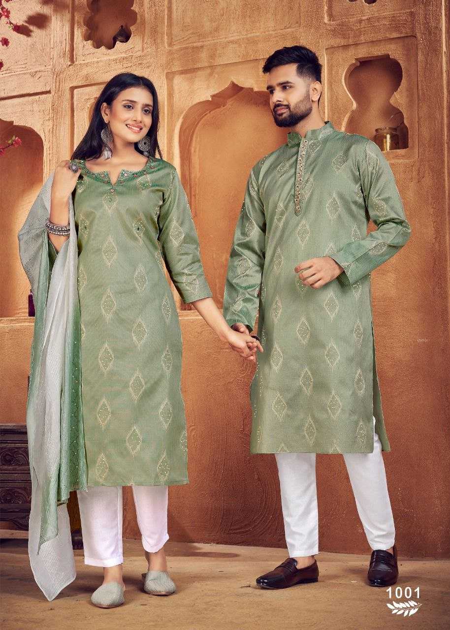 YNF PURE COTTON KESH246 Royal Couple V-11 COUPLE WEAR WHOLESALE MENS KURTA PAYJAM & FEMALE KURTIS BOTTOM MANUFACTURER