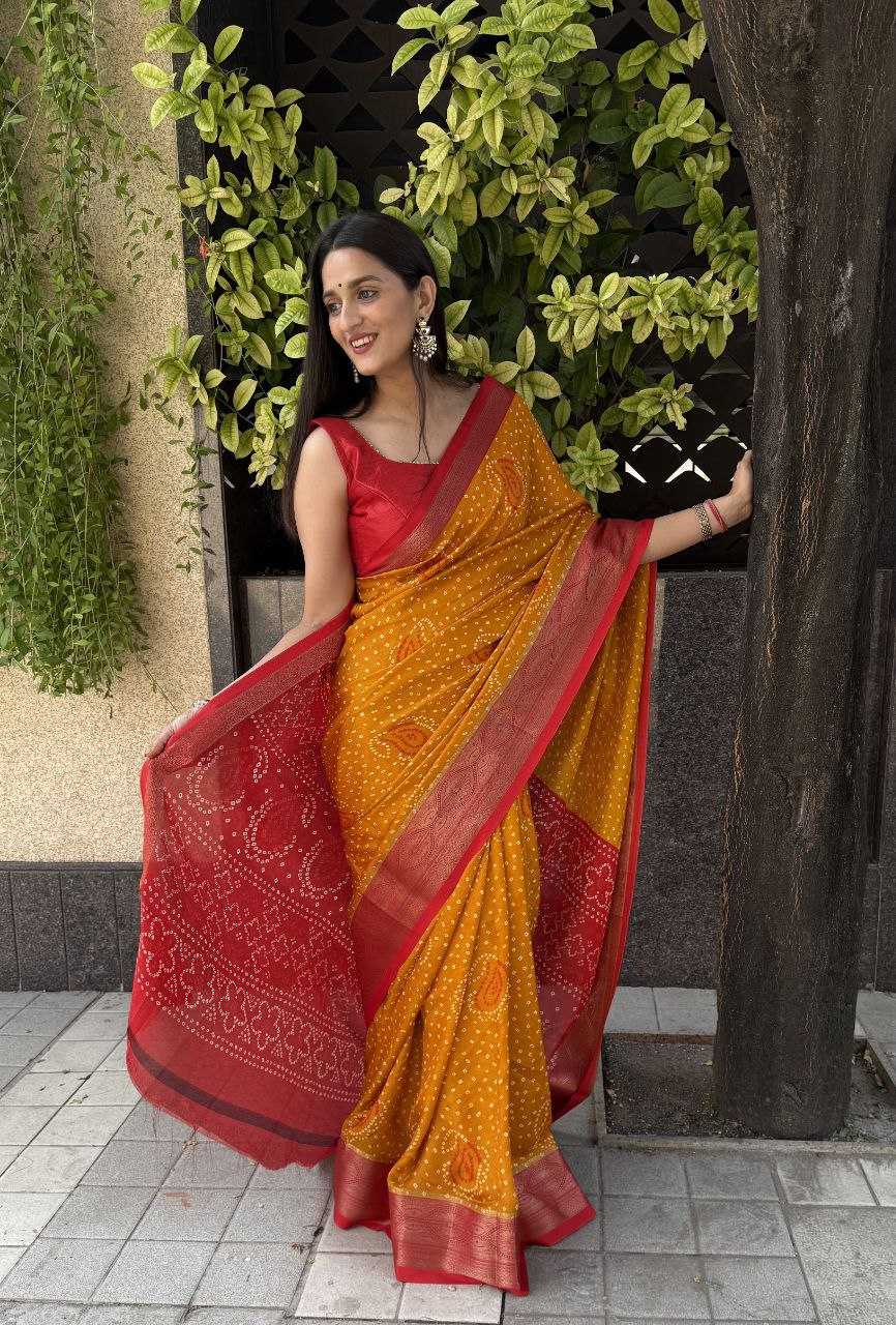 YNF SILK KESH117 RWC34 SAREES WHOLESALE SILK ZARI BORDER SILK BANDHANI YELLOW SAREES MANUFACTURER