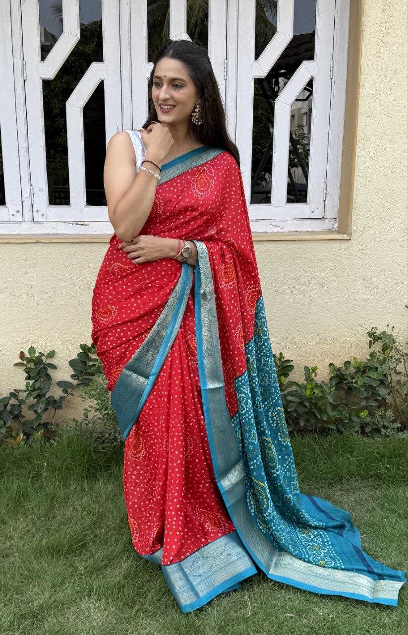 YNF SILK KESH117 RWC46 SAREES WHOLESALE SILK ZARI BORDER BANDHANI RED FESTIVE SAREES MANUFACTURER