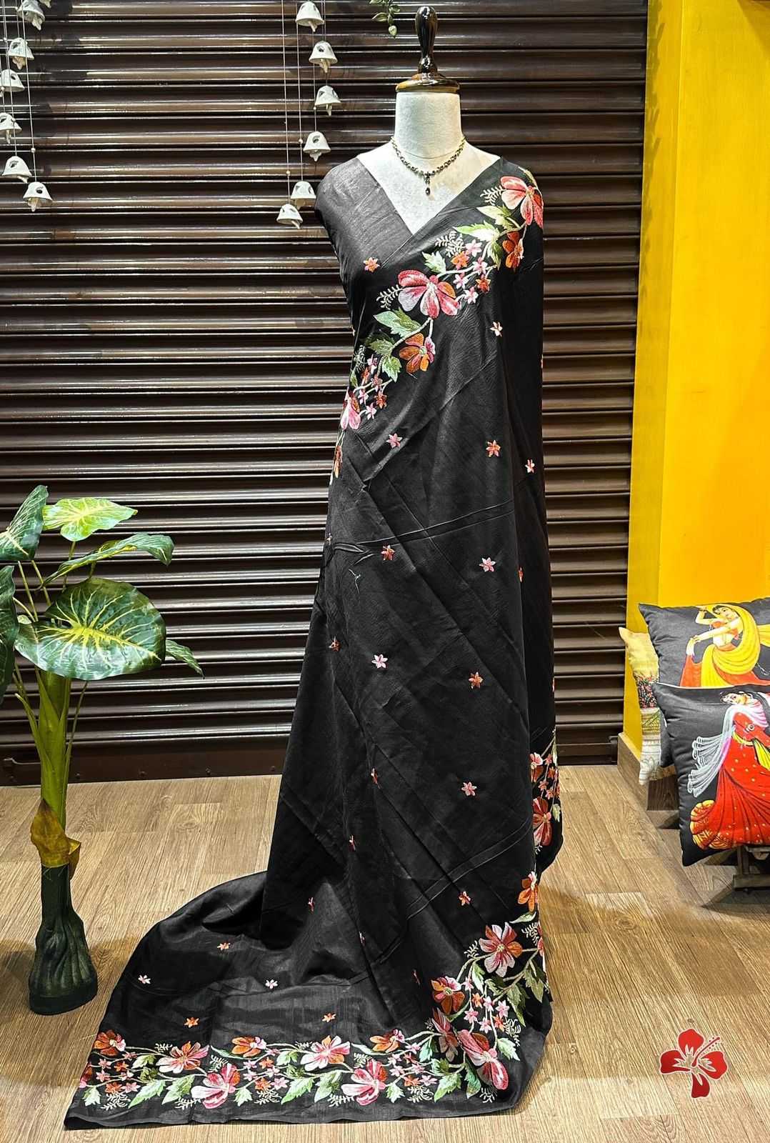 YNF SILK RIN163 RAE44 SAREES WHOLESALE LADIES EMBROIDERED BLACK SILK SAREES MANUFACTURER