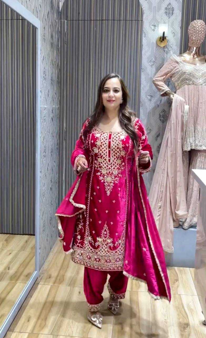 YNF VELVET KESH156 1136 SUITS & DRESSES WHOLESALE EMBROPIDERY VELVET WEDDING PINK SUITS MANUFACTURE