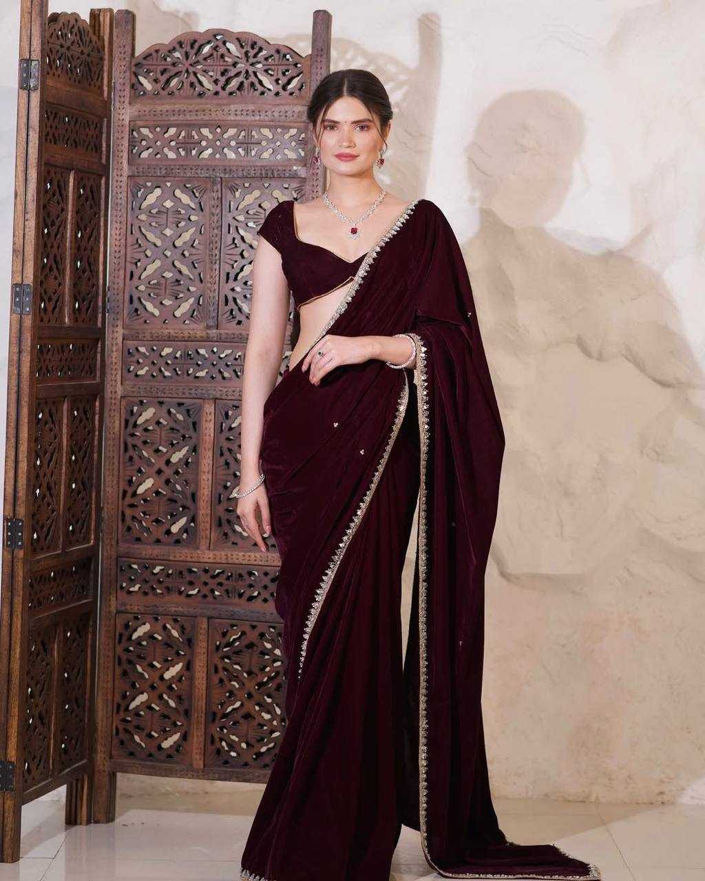 YNF VELVET KESH250 RGF12 SAREES WHOLESALE VELVET LACE BORDER MIRROR WORK SAREES MANUFACTURER