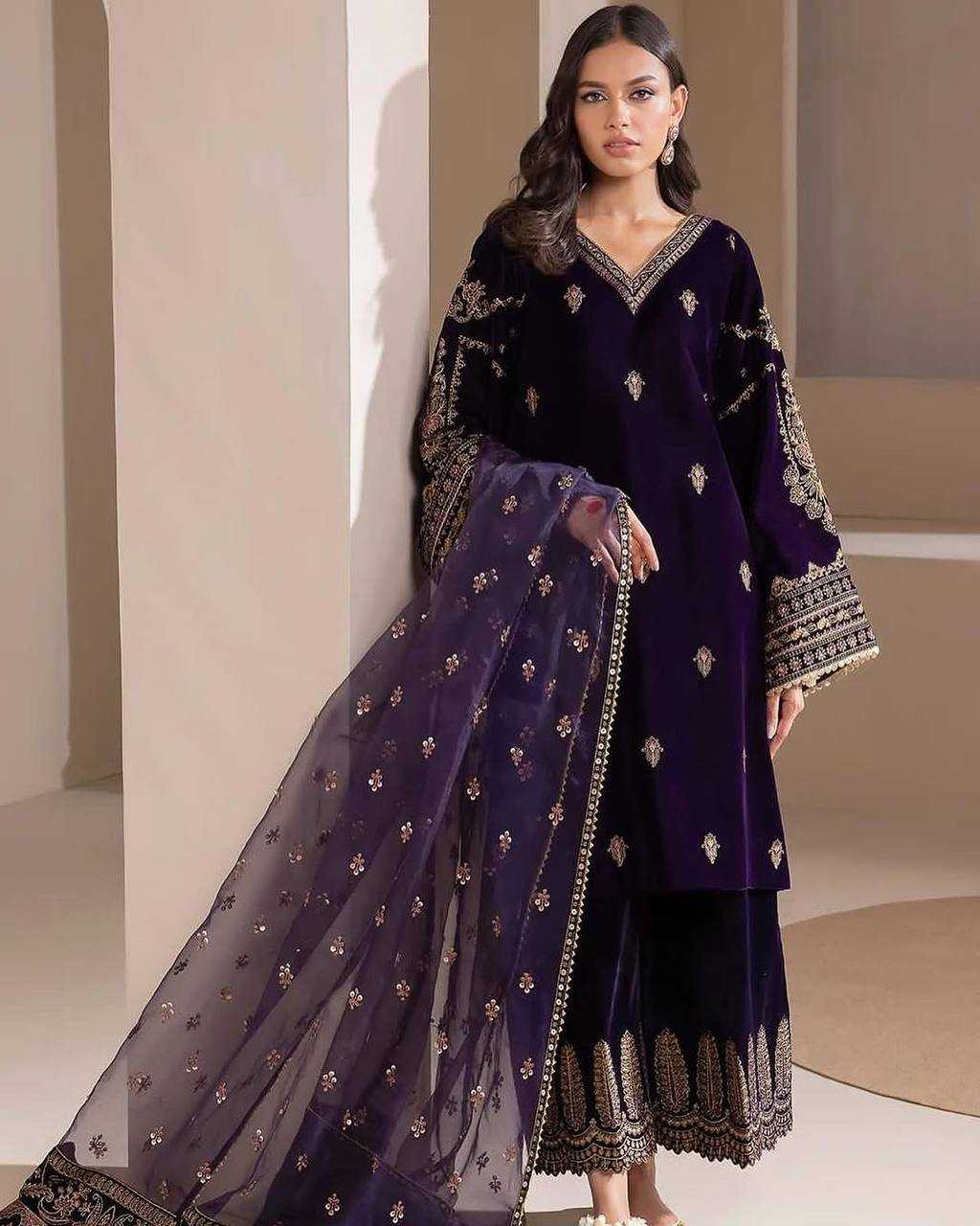 YNF VELVET RIN110 289 SUITS & DRESSES WHOLESALE BLUE EMBROIDERED PARTY WEAR VELVET PAKISTANI SUITS MANUFACTURER