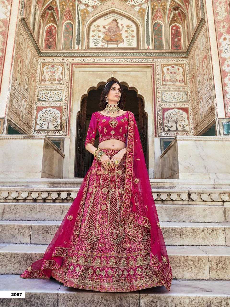 YNF VELVET RIN195 BRIDAL LOOK 2087 LEHENGAS WHOLESALE BRIDAL EMBROIDERED DESIGNER VELVET ZARI WORK LEHENGAS MANUFACTURER