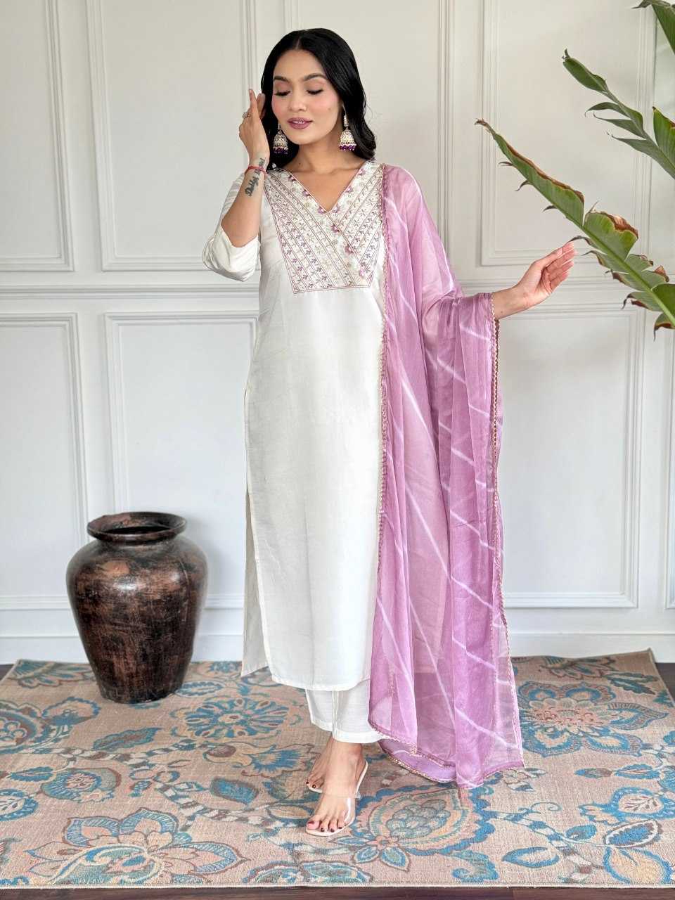 YNF VISCOSE CHANDERI KESH242 VICTORIYA SUITS & DRESSES WHOLESALE EMBROIDERY CHANDERI LONG KURTI WHITE SALWAR SUITS MANUFACTURE