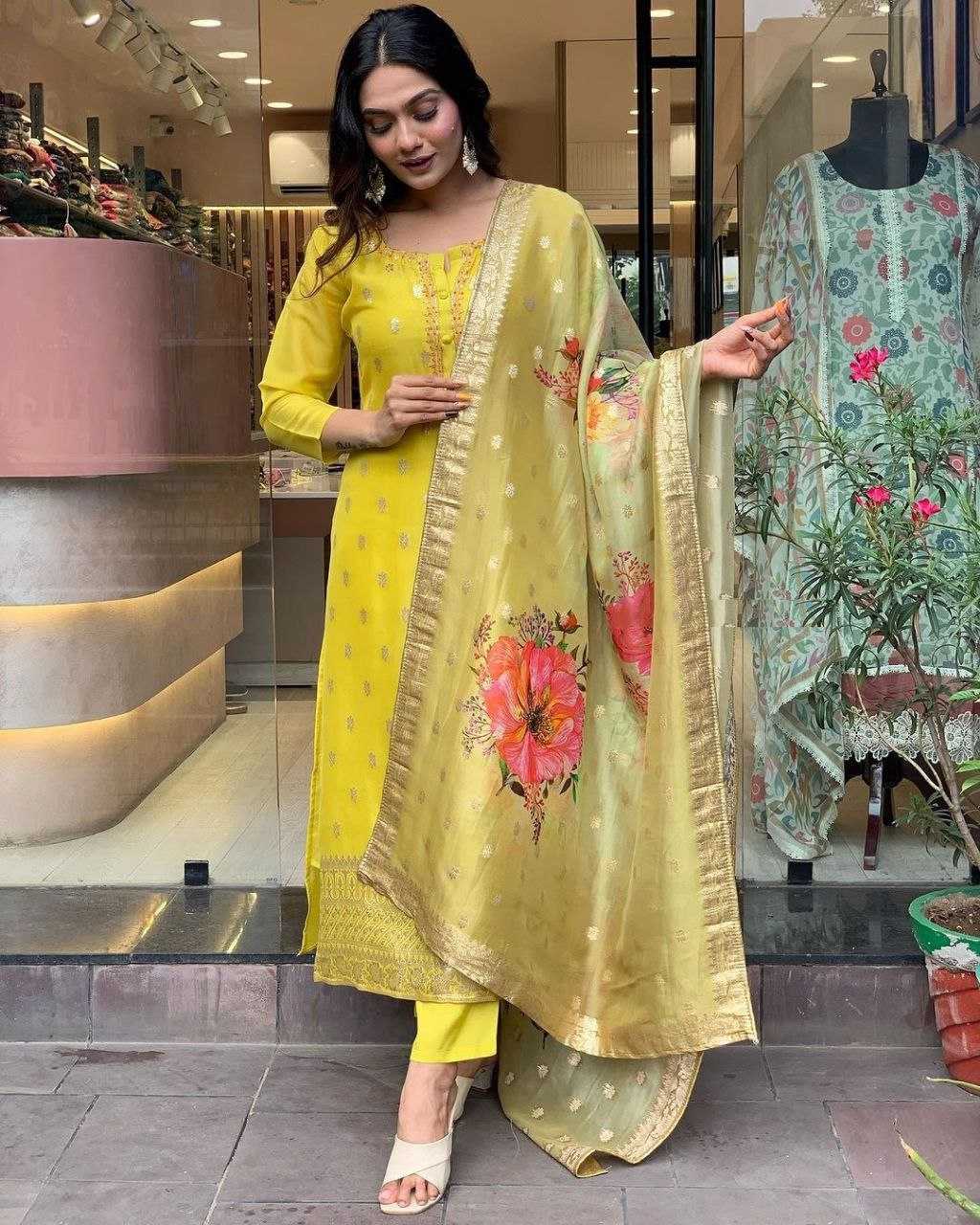 YNF VISCOSE CHANDERI RIN174 KRITIKA SUITS & DRESSES WHOLESALE LADIES CHANDERI YELLOW SALWAR HALDI OUTFITS SUITS MANUFACTURE