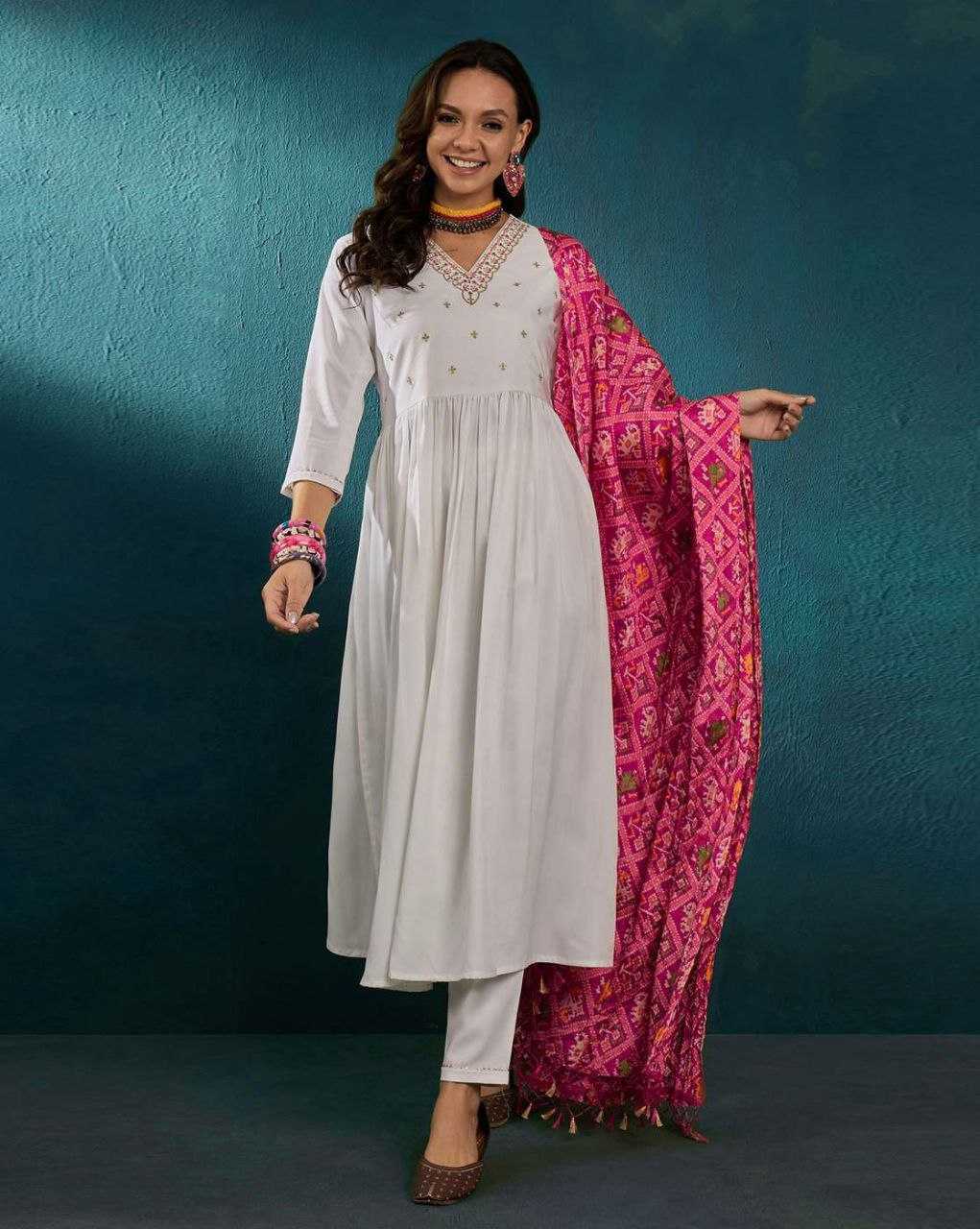 YNF VISCOSE CHANDERI RIN174 TANIA SUITS & DRESSES WHOLESALE LADIES CHANDERI WHITE SALWAR EMBROIDERY SUITS MANUFACTURE