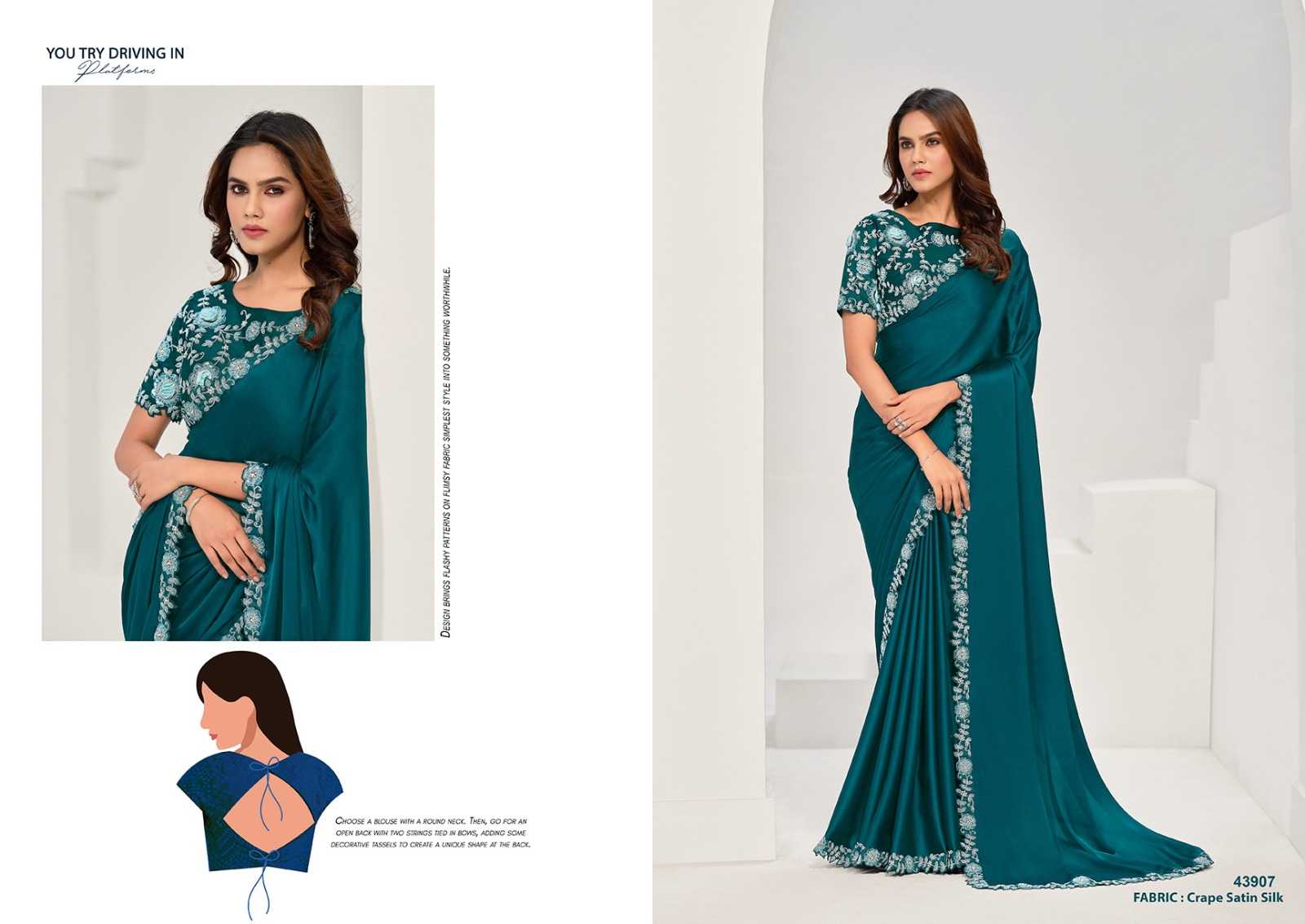 YNF SATIN SILK MAHOTSAV KESH235 SAANJH & 43907 CLOTHING BRANDS WHOLESALE SAREE MANUFACTURER