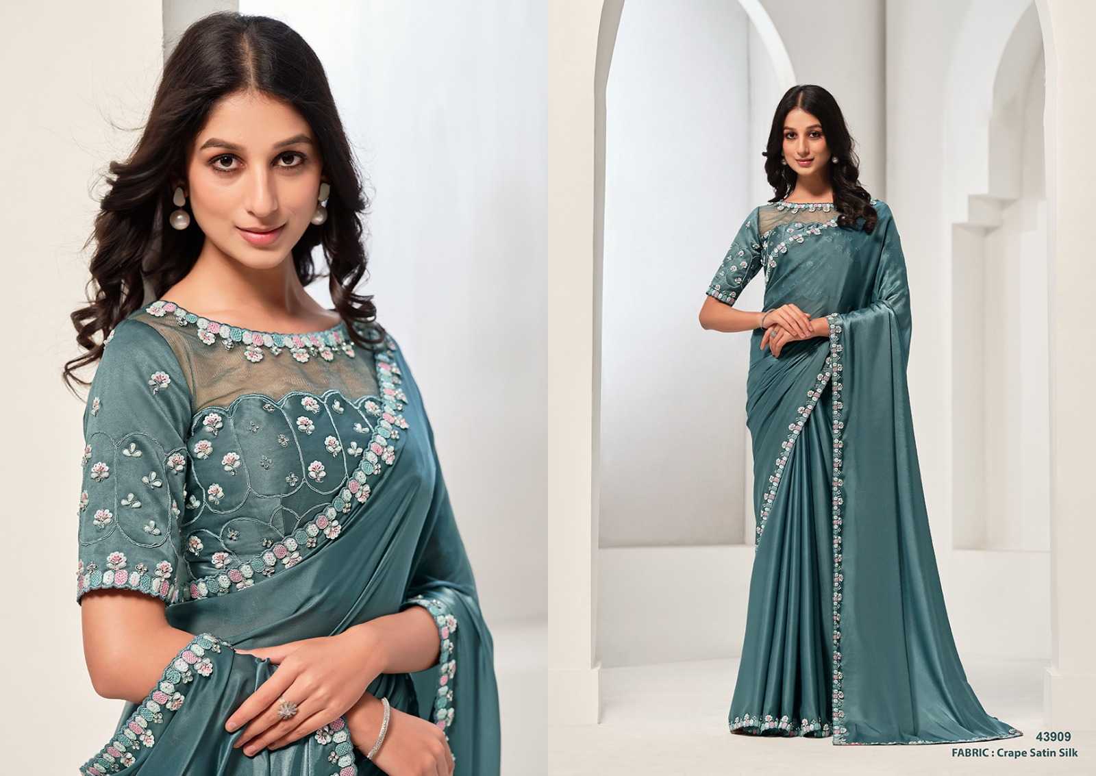 YNF SATIN SILK MAHOTSAV KESH235 SAANJH & 43909 CLOTHING BRANDS WHOLESALE SAREE MANUFACTURER