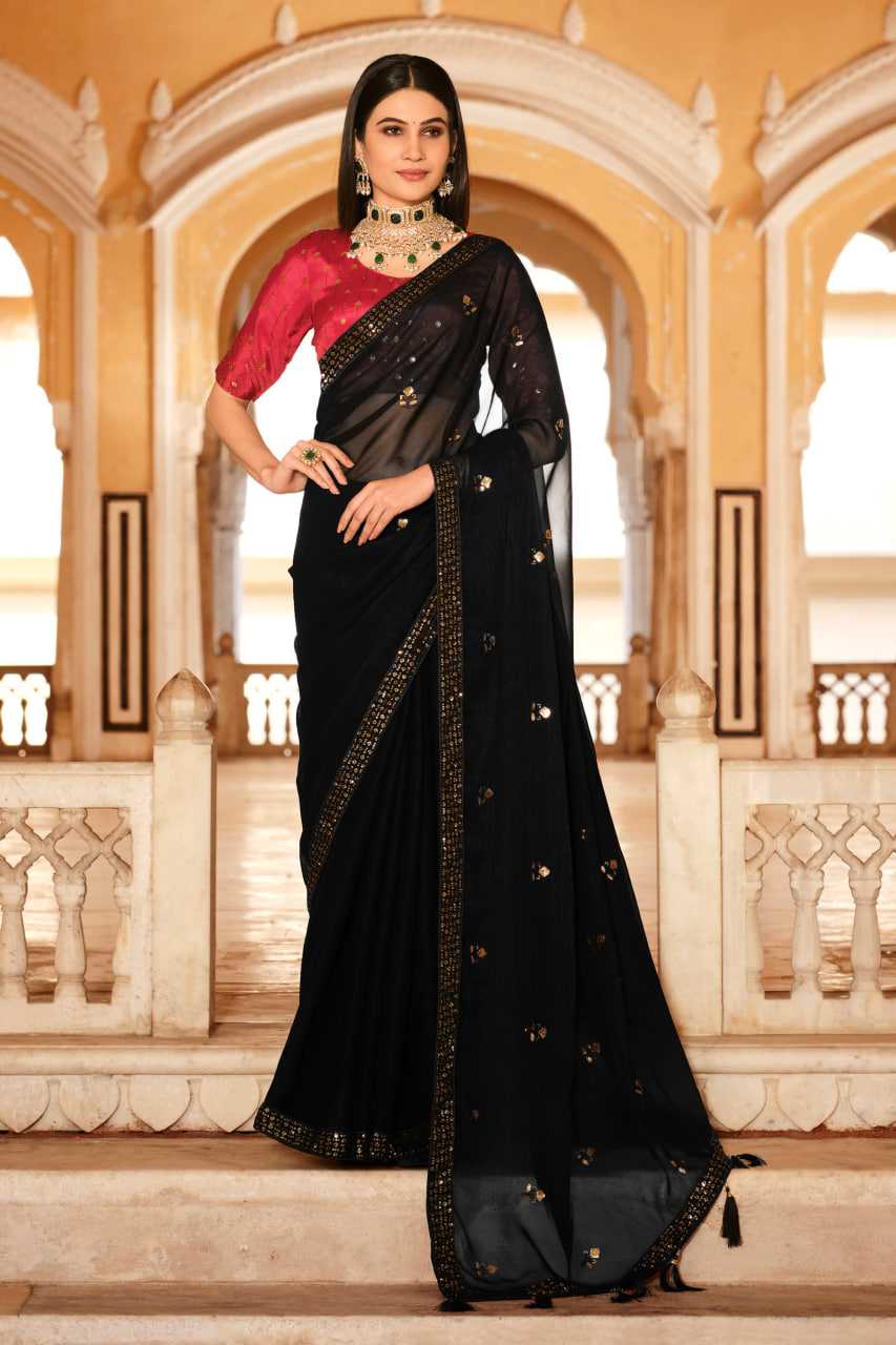 Ynf Chinon KESH417 5436 Sarees Wholesale Party Wear Sarees Sequence Sarees Black Sarees Manufacturer