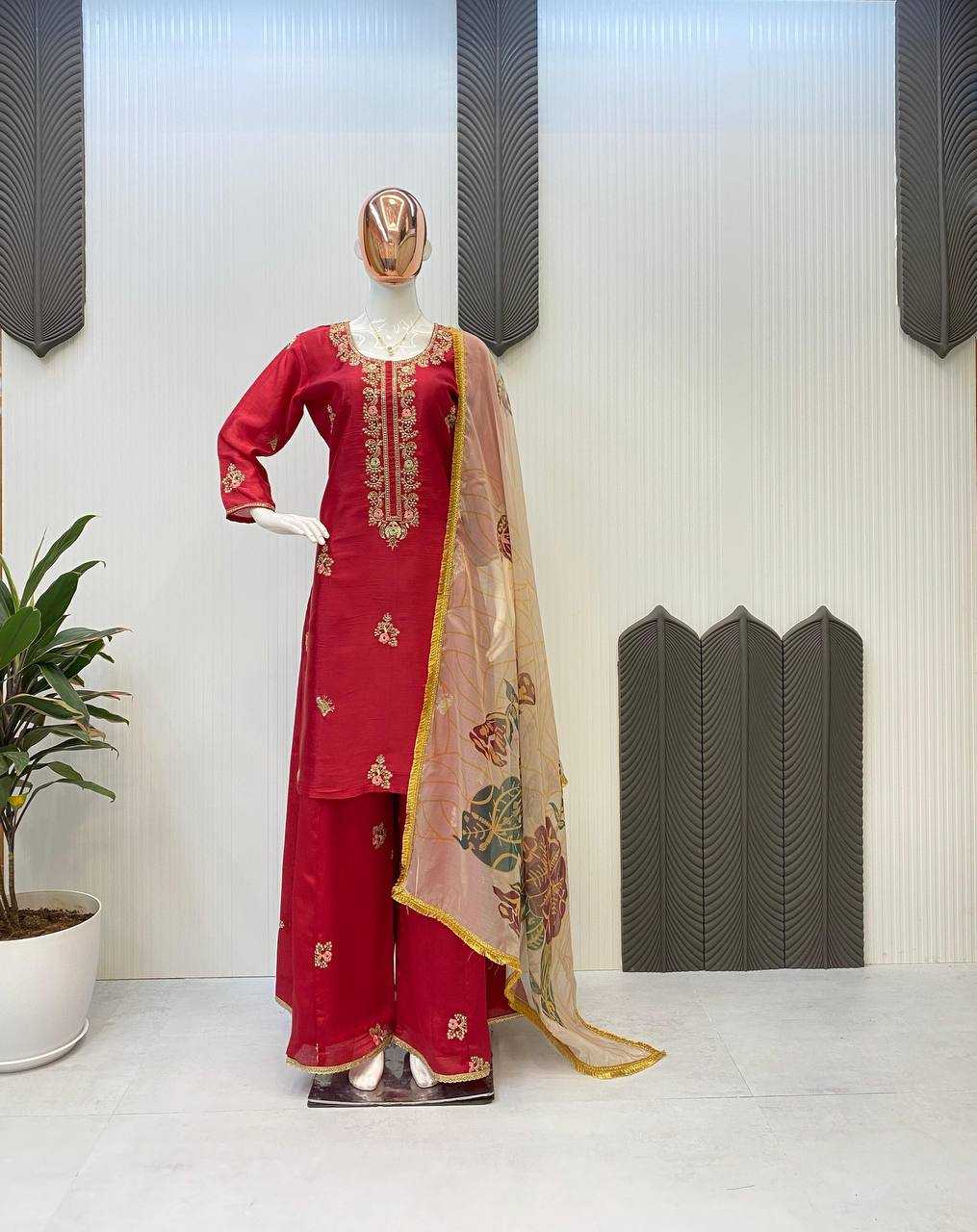 YNF CHINON RIN141 1901 SUITS & DRESSES WHOLESALE LADIES EMBROIDERY PALAZZO SUITS MANUFACTURER