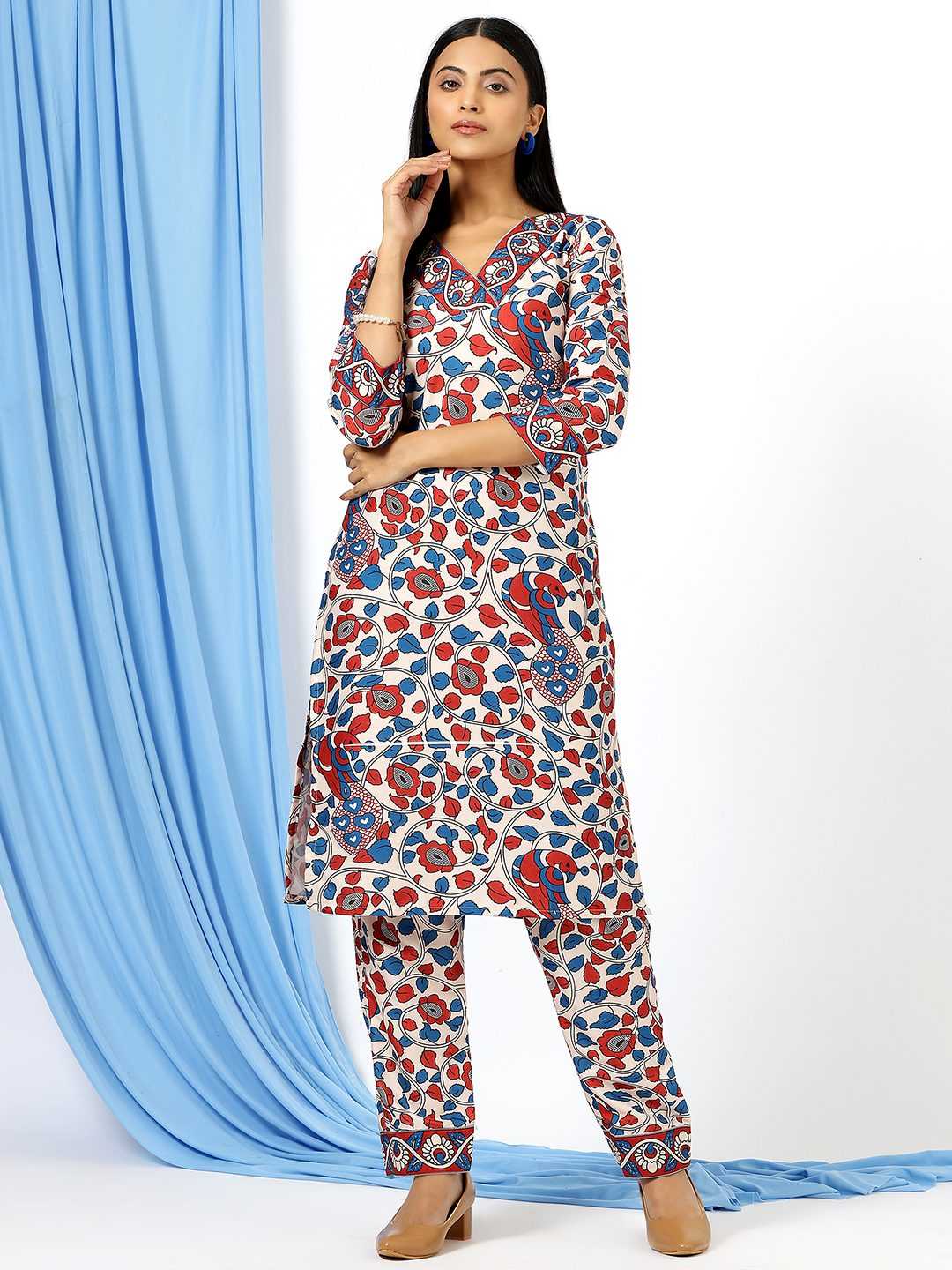 Ynf Cotton RIN153 8008 Kurti Wholesale Printed Kurtis V-Neck Kurtis Kurti With Pants Manufacturer