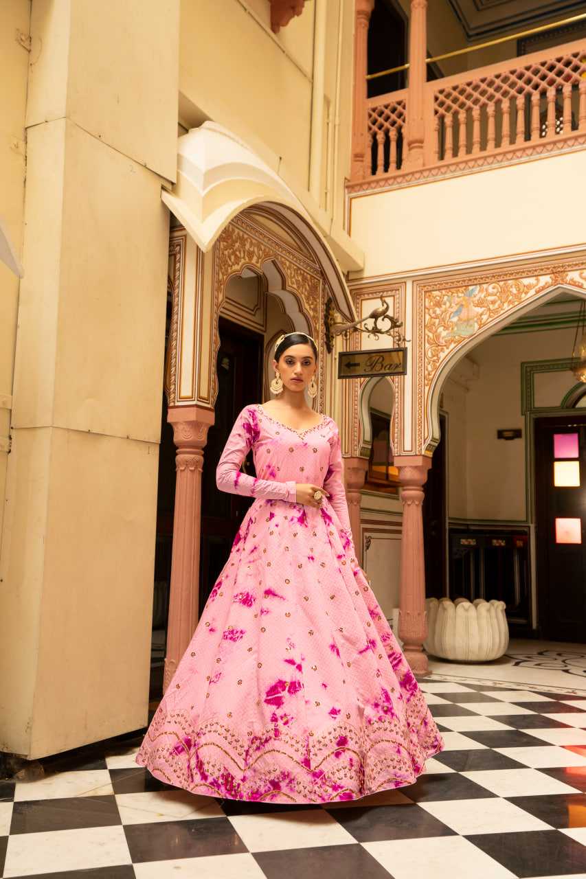 Ynf Crepe KESH417 4734 Gowns Wholesale Long Gowns Full Sleeve Gowns Pink Gown Manufacturer