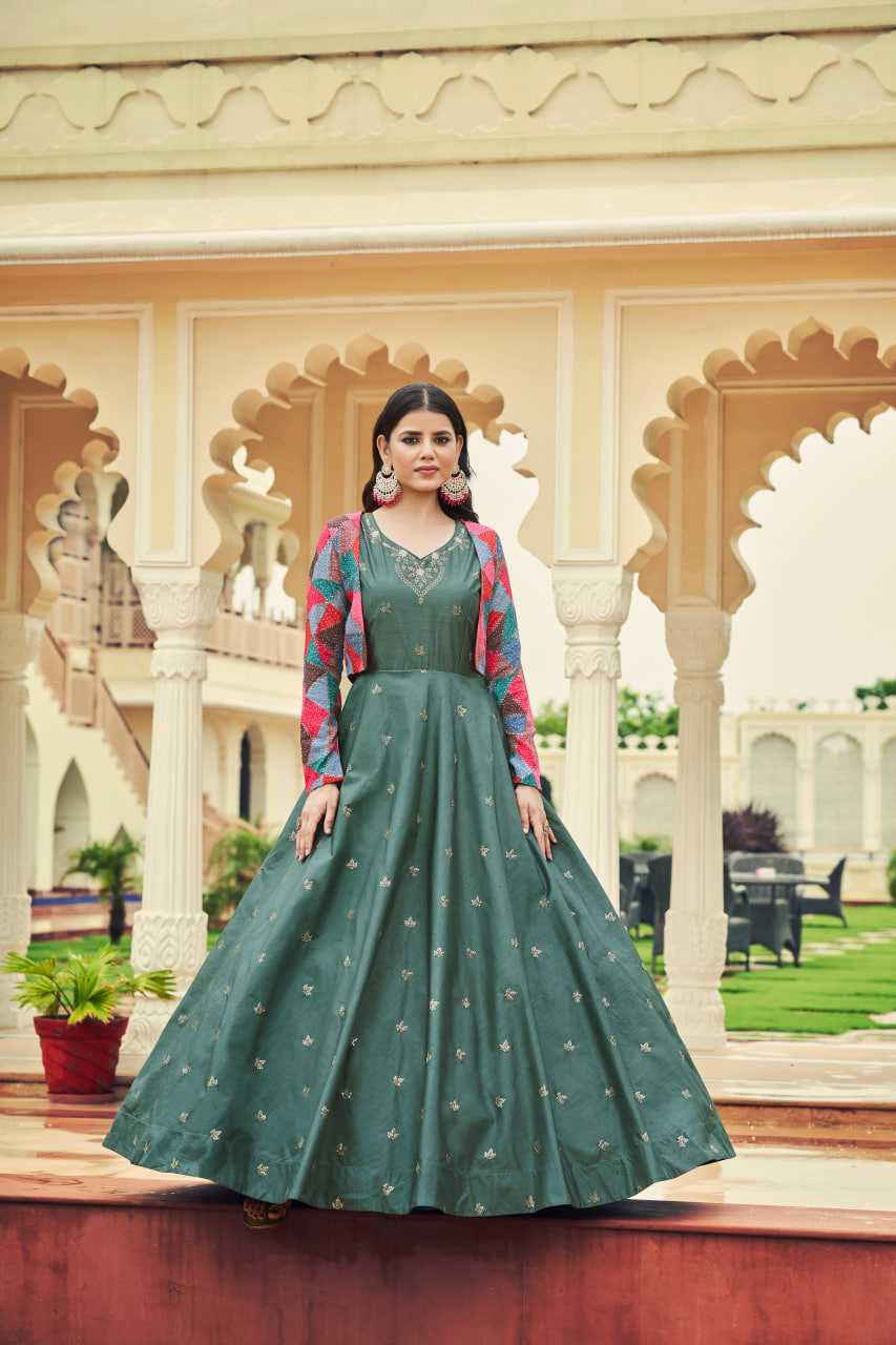 Ynf Crepe KESH417 4762 Gowns Wholesale Embroidery Gowns Long Gowns Green Gown Manufacturer