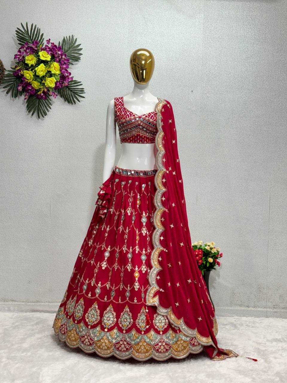 YNF FAUX GEORGETTE KESH138 1004 WHOLESALE GEORGETTE EMBROIDERED MIRROR-WORK LEHENGAS MANUFACTURER