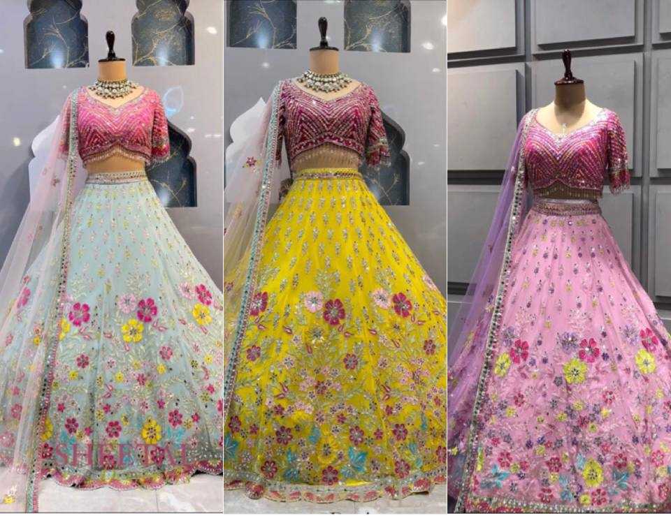 YNF FAUX GEORGETTE KESH138 1005 LEHENGAS WHOLESALE GEORGETTE EMBROIDERED MIRROR-WORK LEHENGAS MANUFACTURER 