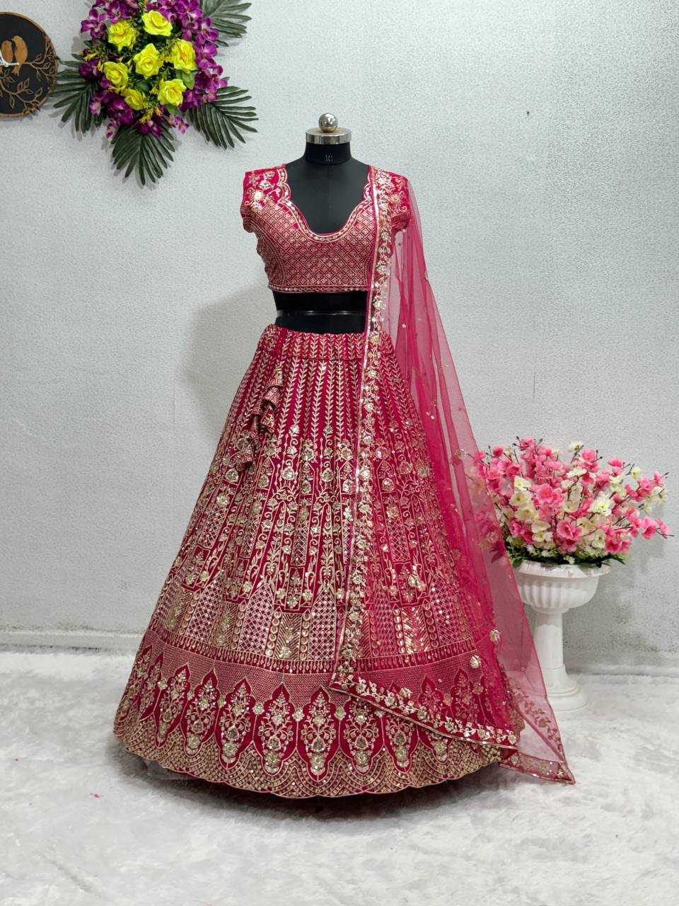 YNF FAUX GEORGETTE KESH138 1007 LEHENGAS WHOLESALE GEORGETTE EMBROIDERED MIRROR-WORK LEHENGAS MANUFACTURER