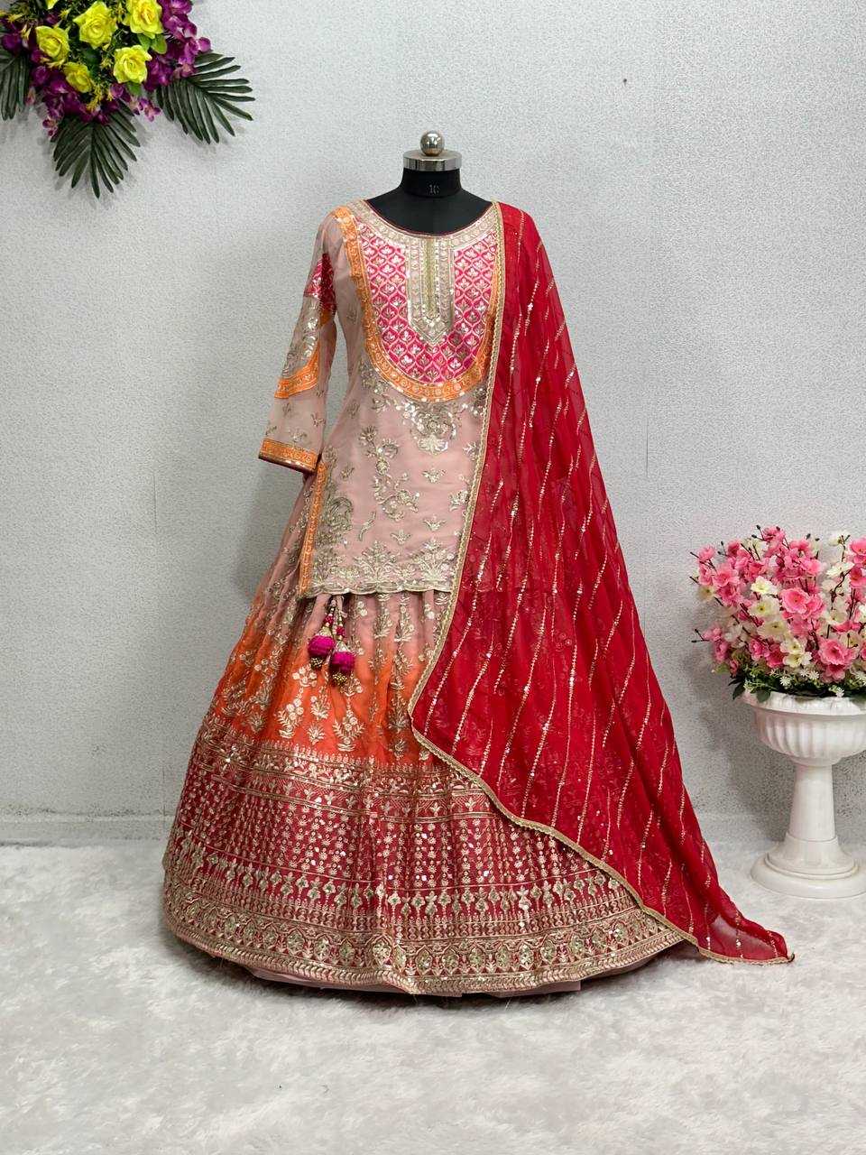 YNF FAUX GEORGETTE KESH138 1011 LEHENGAS WHOLESALE GEORGETTE EMBROIDERED SEQUENCE LENHENGAS MANUFACTURER