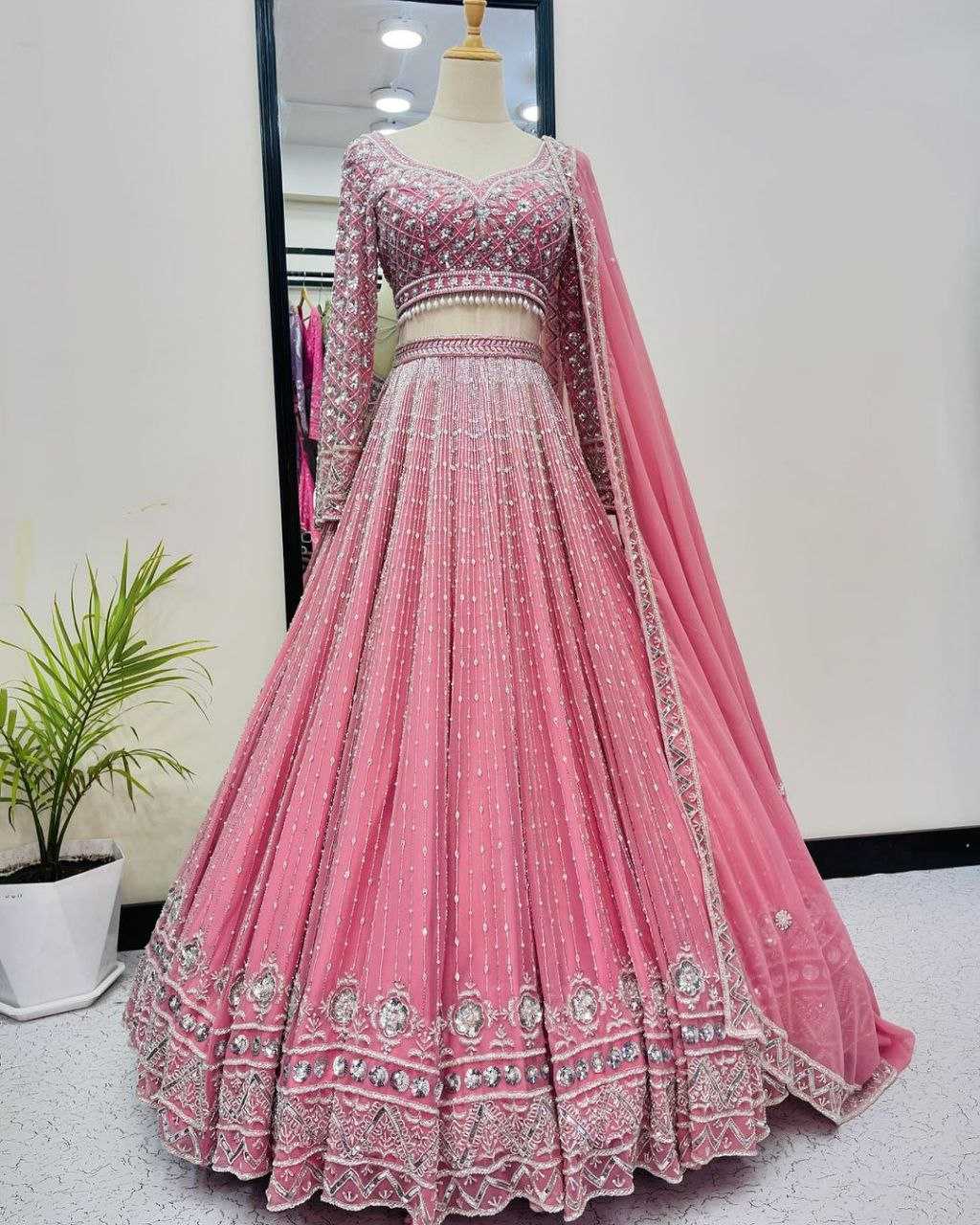 YNF FAUX GEORGETTE KESH138 1020 LEHENGAS WHOLESALE GEORGETTE EMBROIDERED SEQUENCE LEHENGAS MANUFACTURER 