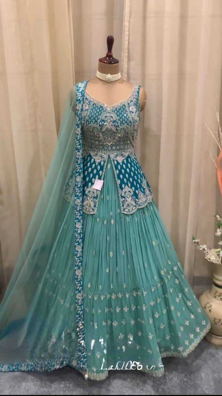 YNF FAUX GEORGETTE KESH138 1025 LEHENGAS WHOLESALE GEORGETTE MIRROR-WORK LEHENGAS WITH CANCAN MANUFACTURER 