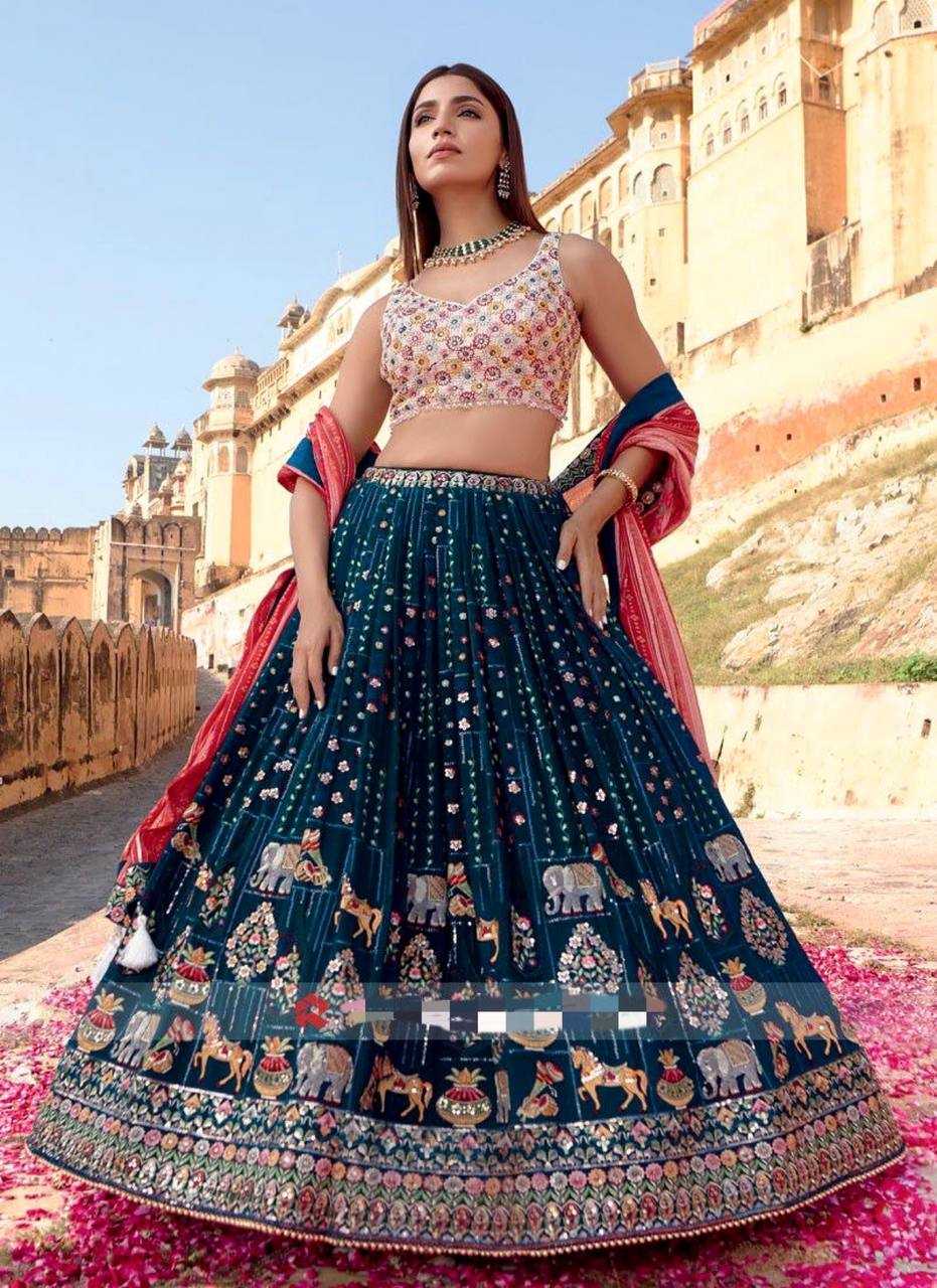 YNF FAUX GEORGETTE KESH399 3049 LEHENGA WHOLESALE EMBROIDERED GEORGETTE ZARI WORK LEHENGA MANUFACTURER