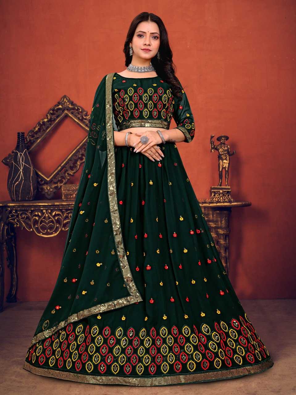 YNF FAUX GEORGETTE KESH403 704 LEHENGA WHOLESALE EMBROIDERED GEORGETTE SEQUINS LEHENGA MANUFACTURER