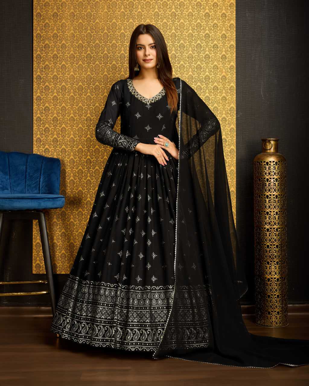 Ynf Faux Georgette KESH417 5005 Gowns Wholesale Embroidery Gowns Long Gowns Georgette Gown Manufacturer