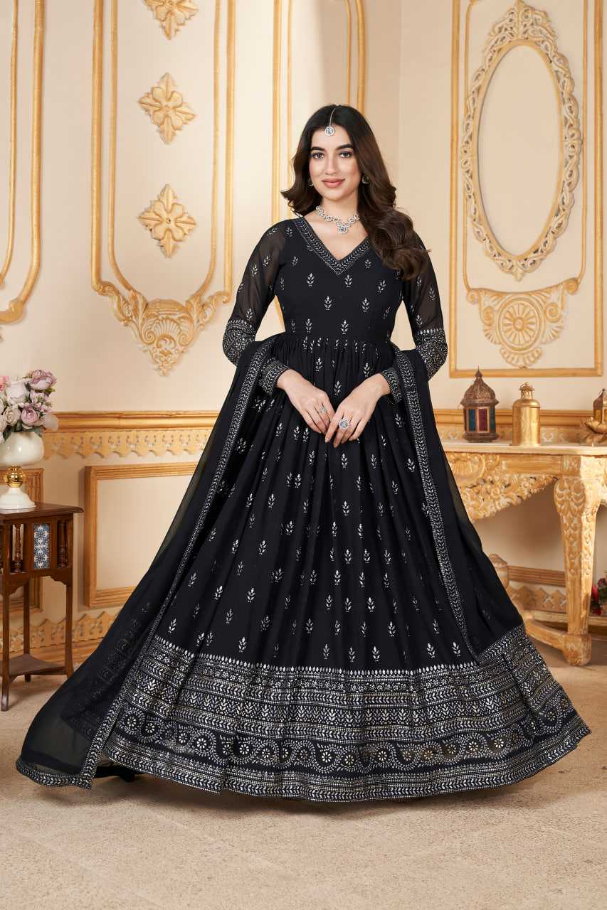 Ynf Faux Georgette KESH417 5015 Gowns Wholesale Long Gowns Georgette Gown Blue Gown Manufacturer