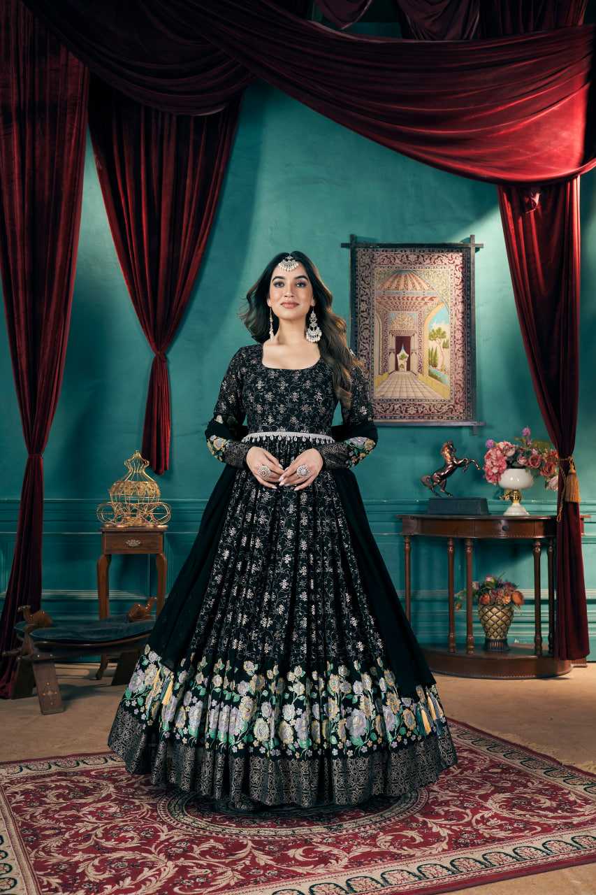 Ynf Faux Georgette KESH417 5024 Gowns Wholesale Long Gowns Georgette Gown Black Gown Manufacturer