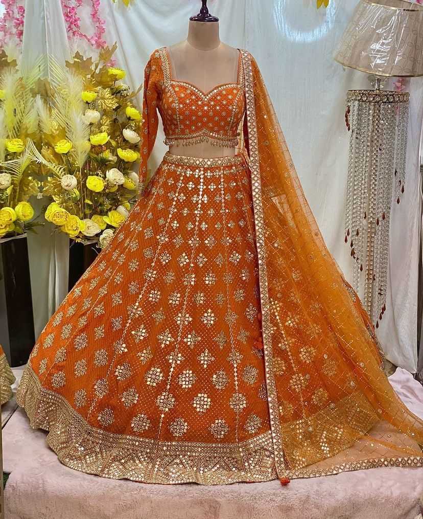 YNF FAUX GEORGETTE RIN108 1708 LEHENGAS WHOLESALE EMBROIDERED SEQUINS WITH CANCAN LEHENGAS MANUFACTURER