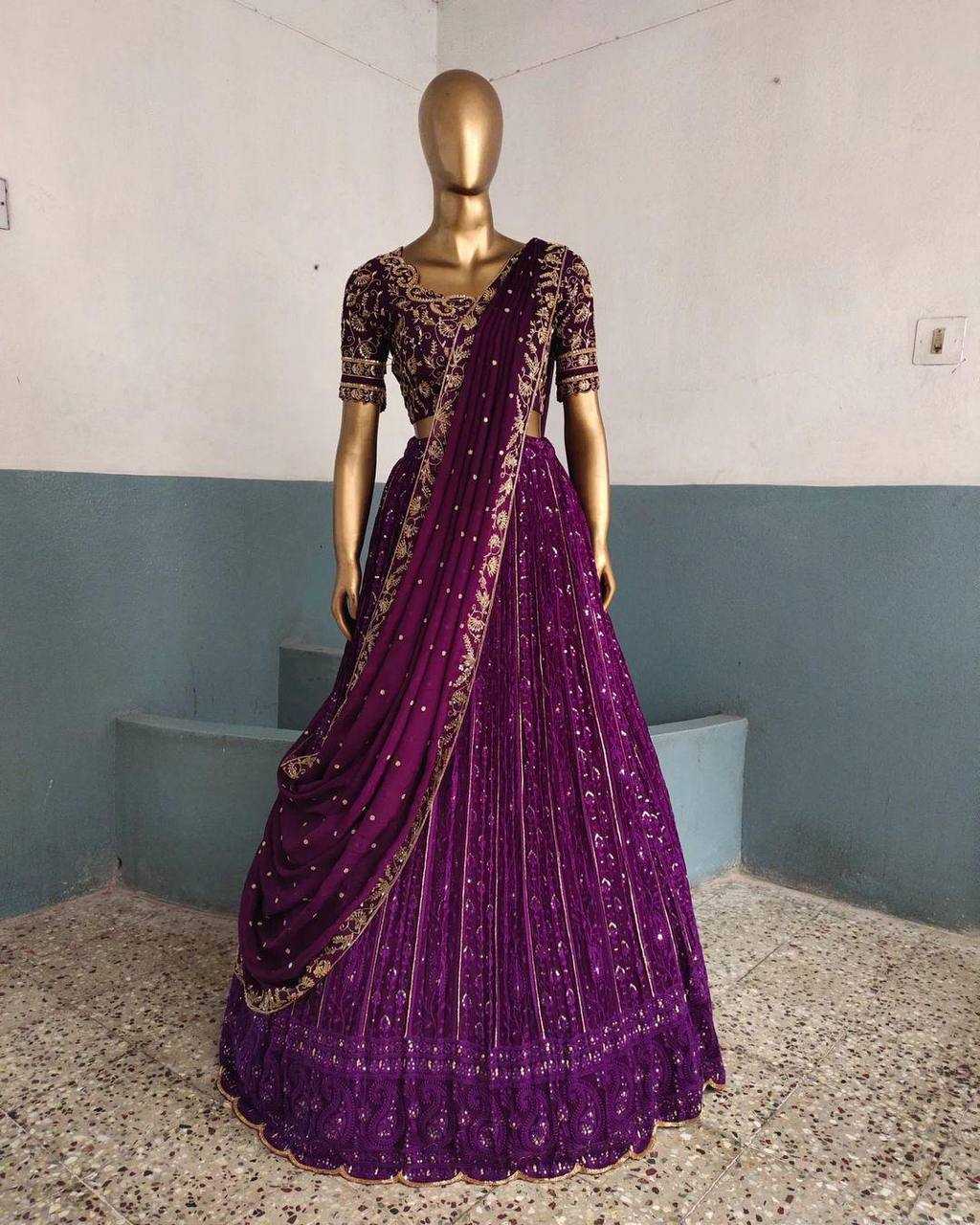 YNF FAUX GEORGETTE RIN162 319 LEHENGAS WHOLESALE GEORGETTE SEQUINS HEAVY LEHENGAS MANUFACTURER