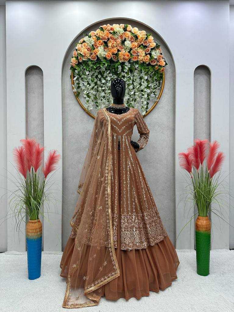 YNF FAUX GEORGETTE RIN169 6453 LEHENGAS WHOLESALE GEORGETTE INDO WESTERN ANARKALI LEHENGAS MANUFACTURER