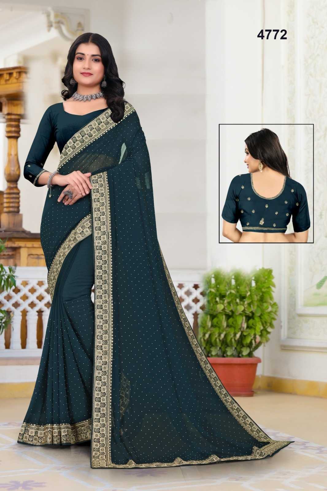 YNF GEORGETTE  KESH114 4772 SAREES WHOLESALE GEORGETTE EMBROIDERED STONE WORK SAREES MANUFACTURER