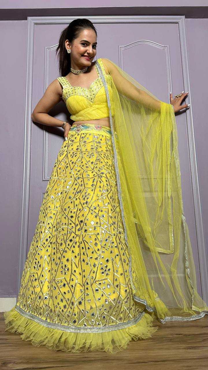 YNF GEORGETTE KESH270 1092 LEHENGAS  WHOLESALE GEORGETTE ZARI WORK LEHENGA FOR HALDI MANUFACTURER 