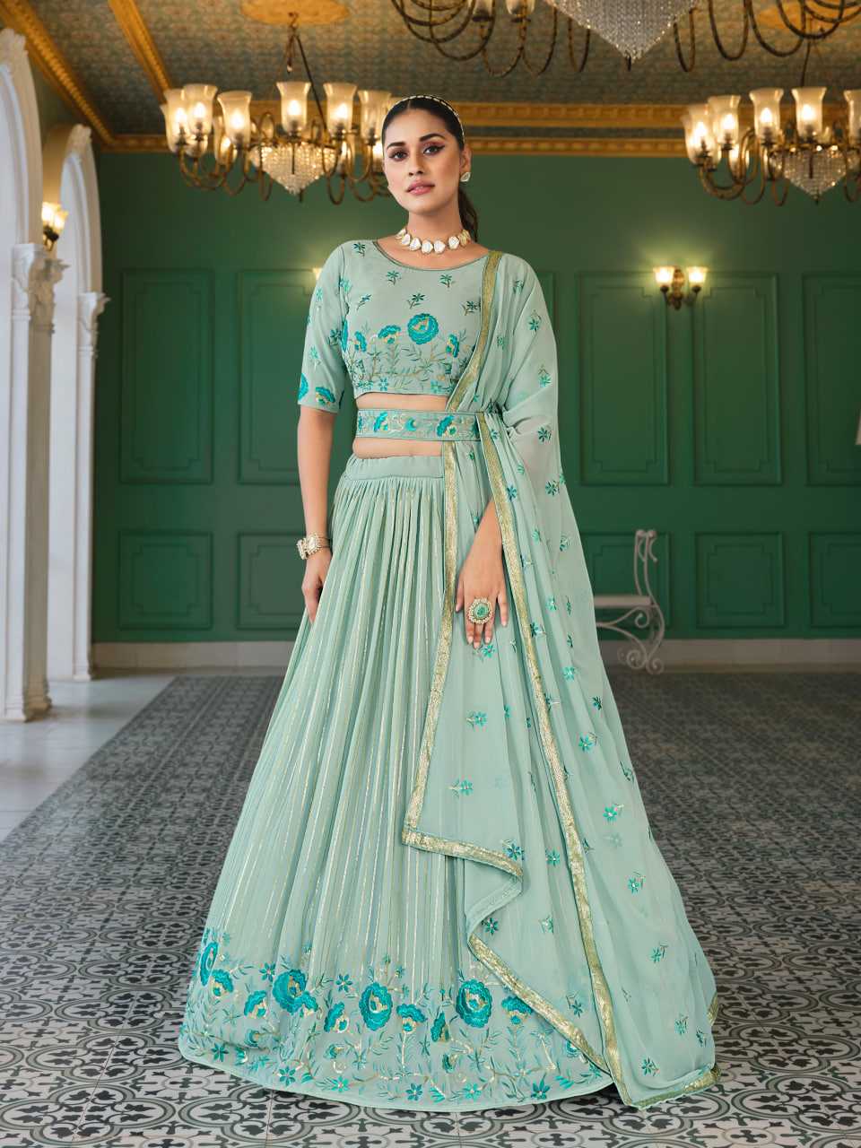 Ynf Georgette KESH417 172 Lehengas Wholesale Embroidered Lehenga Thread Work Lehenga Sequins Lehenga Manufacturer