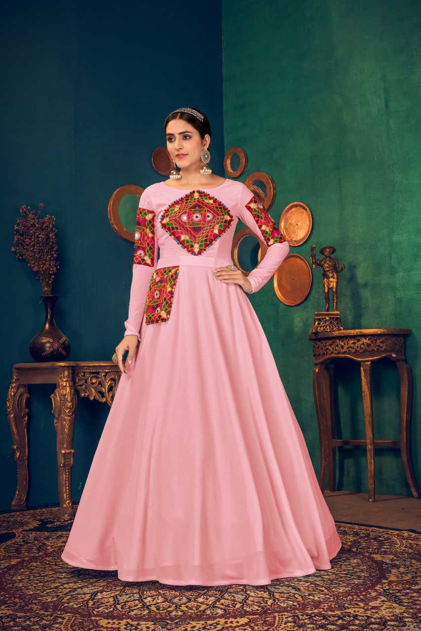 Ynf Georgette KESH417 4621 Gowns Wholesale Embroidery Gowns Georgette Gown Pink Gown Manufacturer