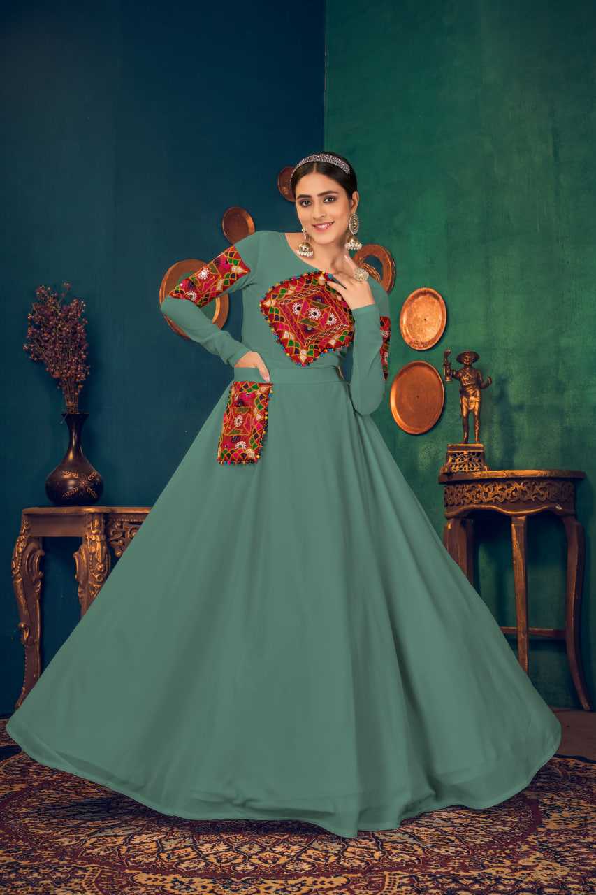 Ynf Georgette KESH417 4628 Gowns Wholesale Embroidery Gowns Georgette Gown Green Gown Manufacturer