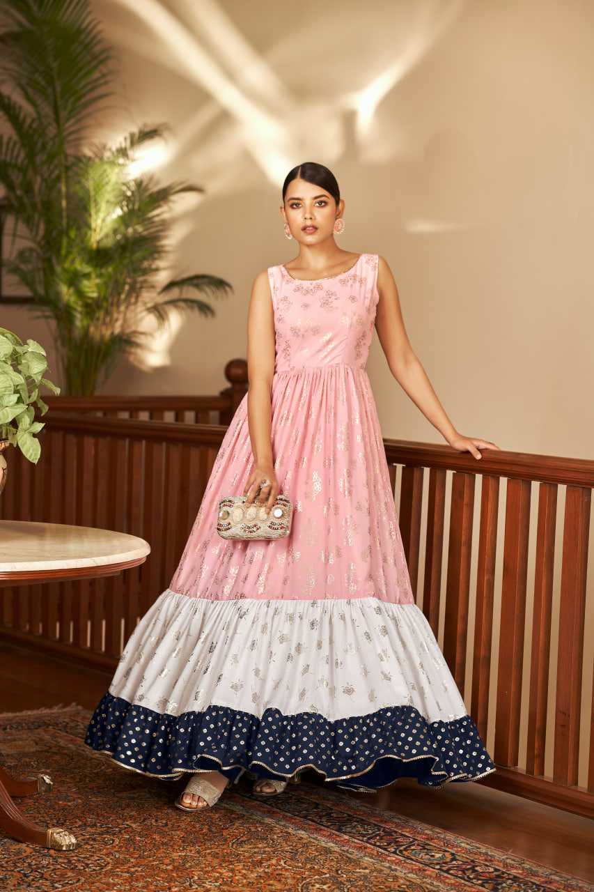 Ynf Georgette KESH417 4711 Gowns Wholesale Long Gowns Georgette Gown Sleeveless Gowns Manufacturer