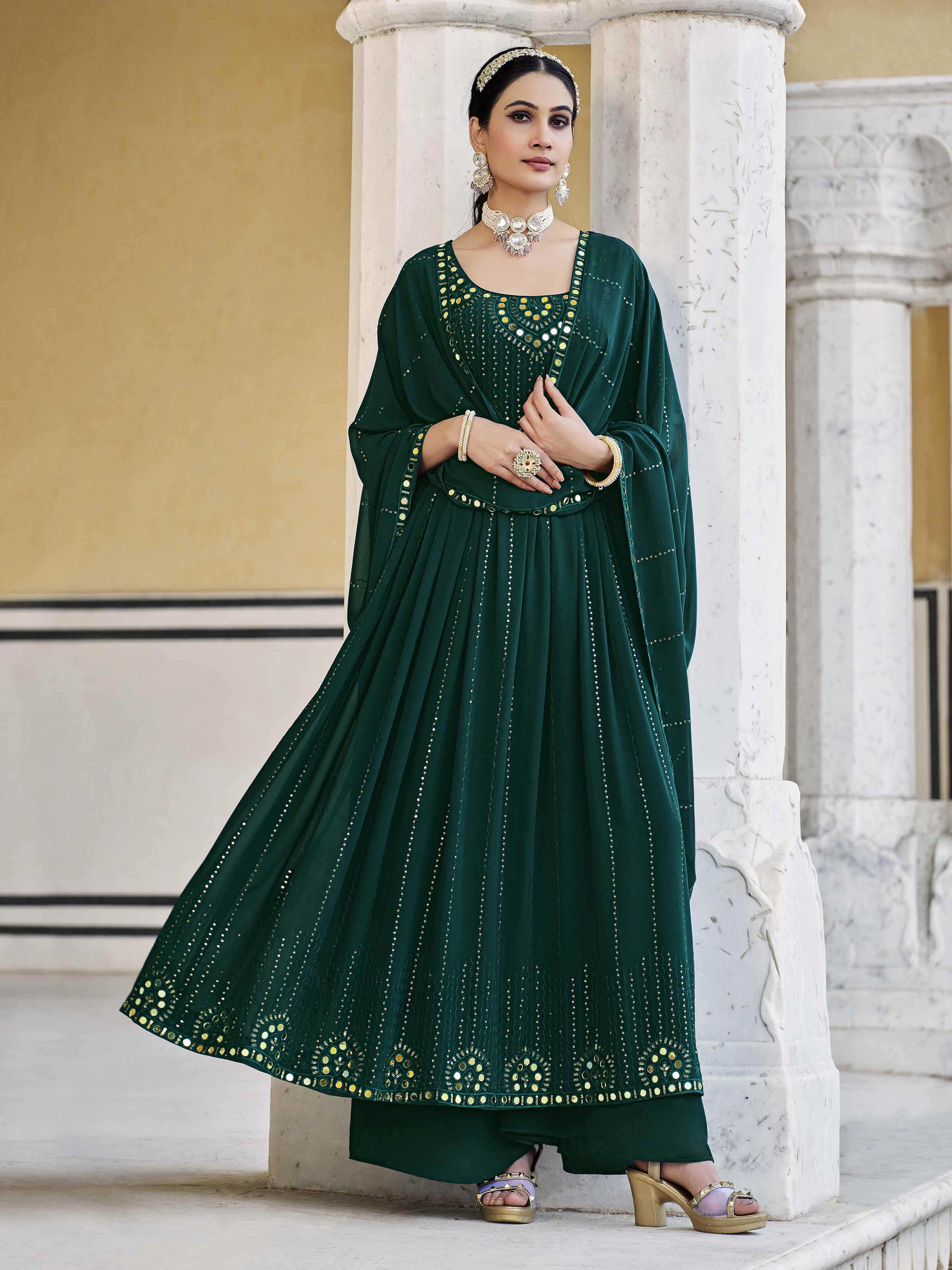 Ynf Georgette KESH417 4884 Suits & Dresses Wholesale Embroidery Suits Georgette Suit Green Salwar Suit Manufacturer