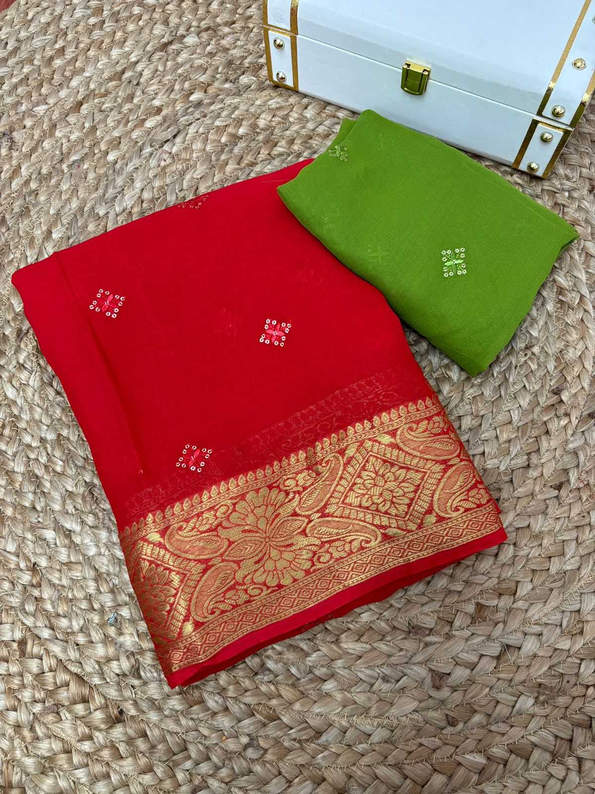 Ynf Georgette RIN178 SNT47 Sarees Wholesale Embroidered Sarees Butta Sarees Zari Border Sarees Manufacturer