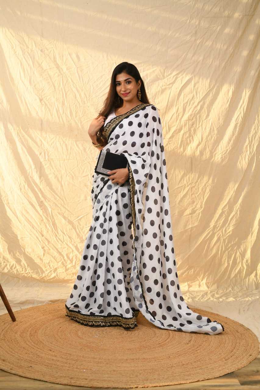 Ynf Georgette RIN185 POLKA DOTS Sarees Wholesale Designer Sarees Printed Sarees Sequence Sarees Manufacturer