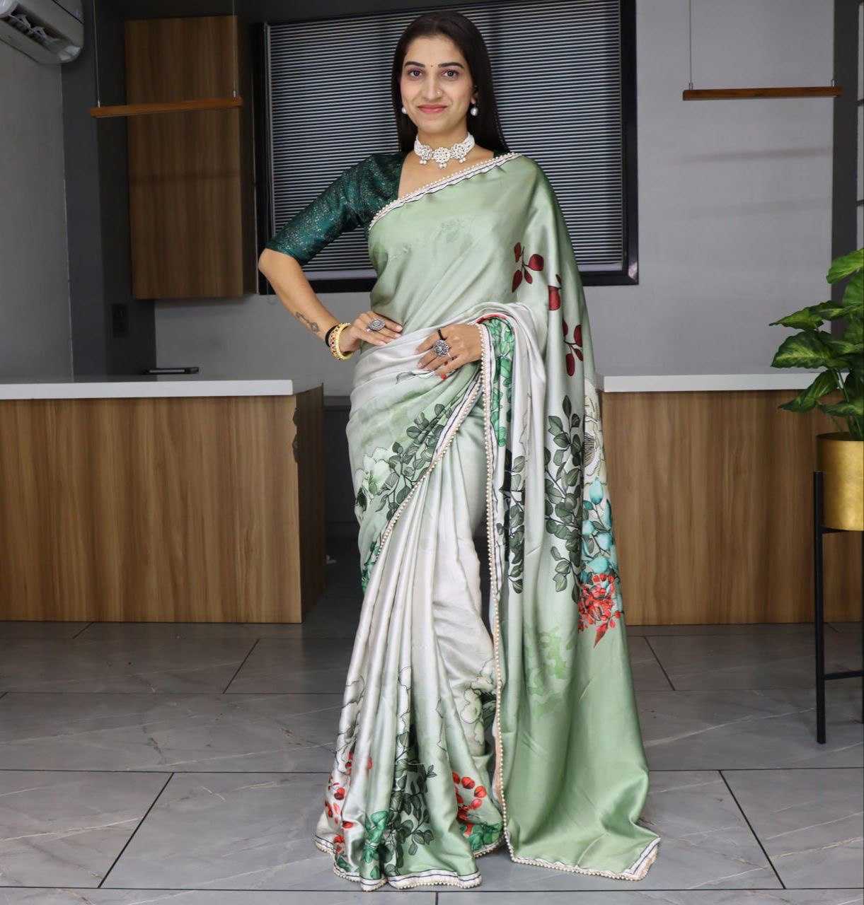 YNF JAPAN SATIN RIN119 003 SAREES WHOLESALE SATIN PRINTED LACE BORDER SAREES MANUFACTURER