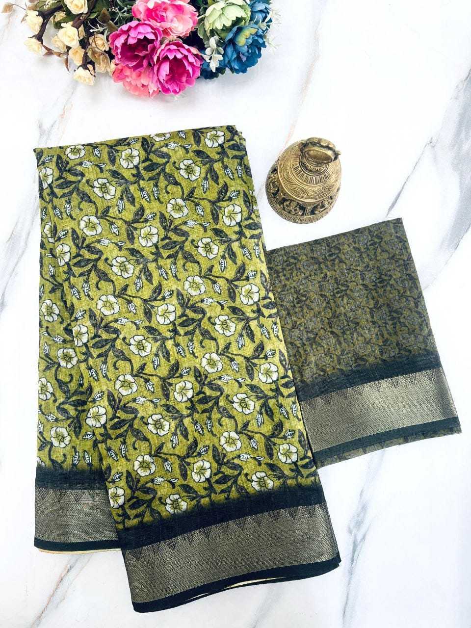 YNF LINEN KESH223 401 SAREE WHOLESALE JACQUARD LINEN PRINTED SAREE MANUFACTURER