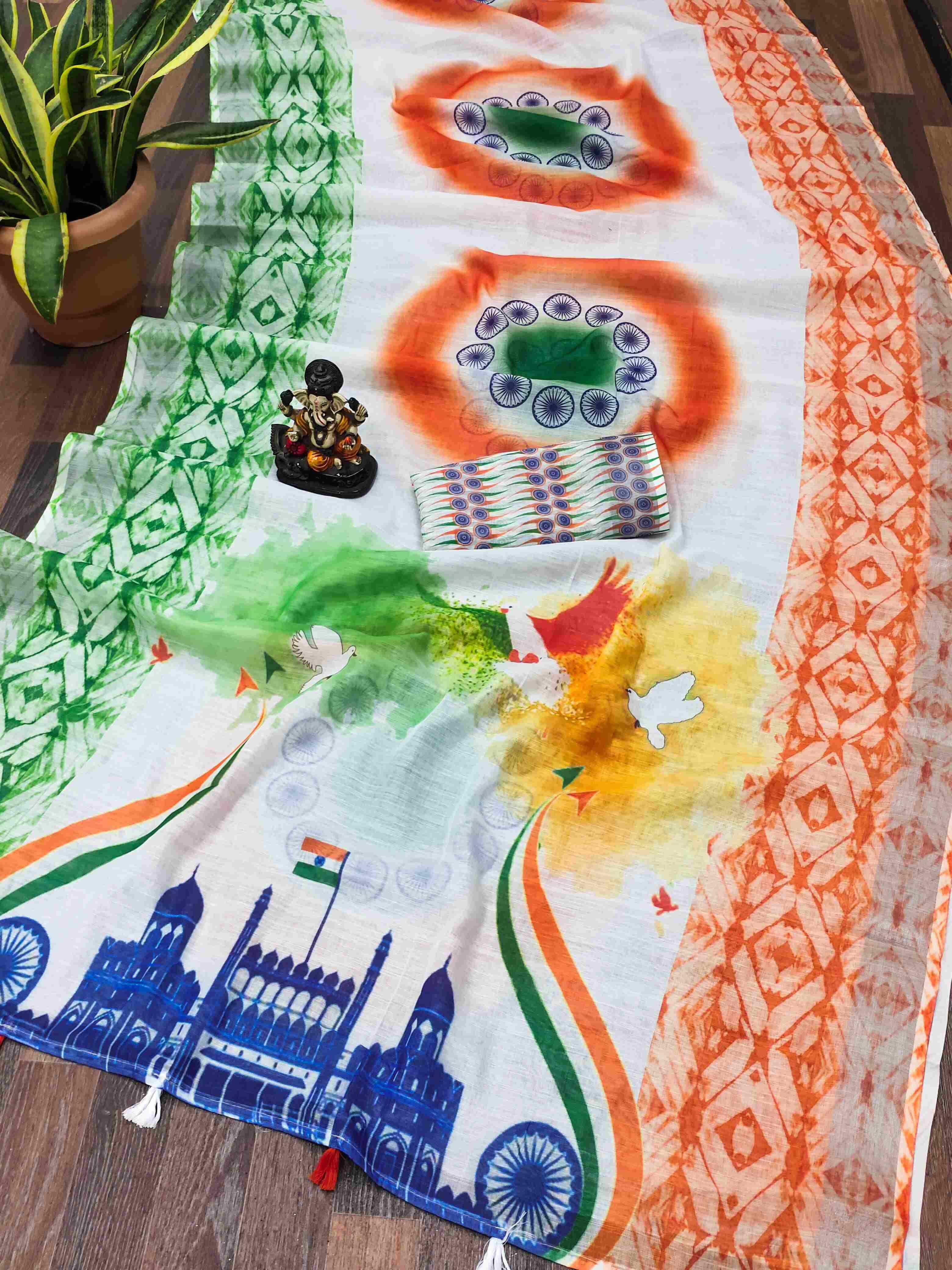 YNF LINEN RIN183 TIRANGA SAREE WHOLESALE TRADITIONAL PRINTED LINEN SAREE MANUFACTURER