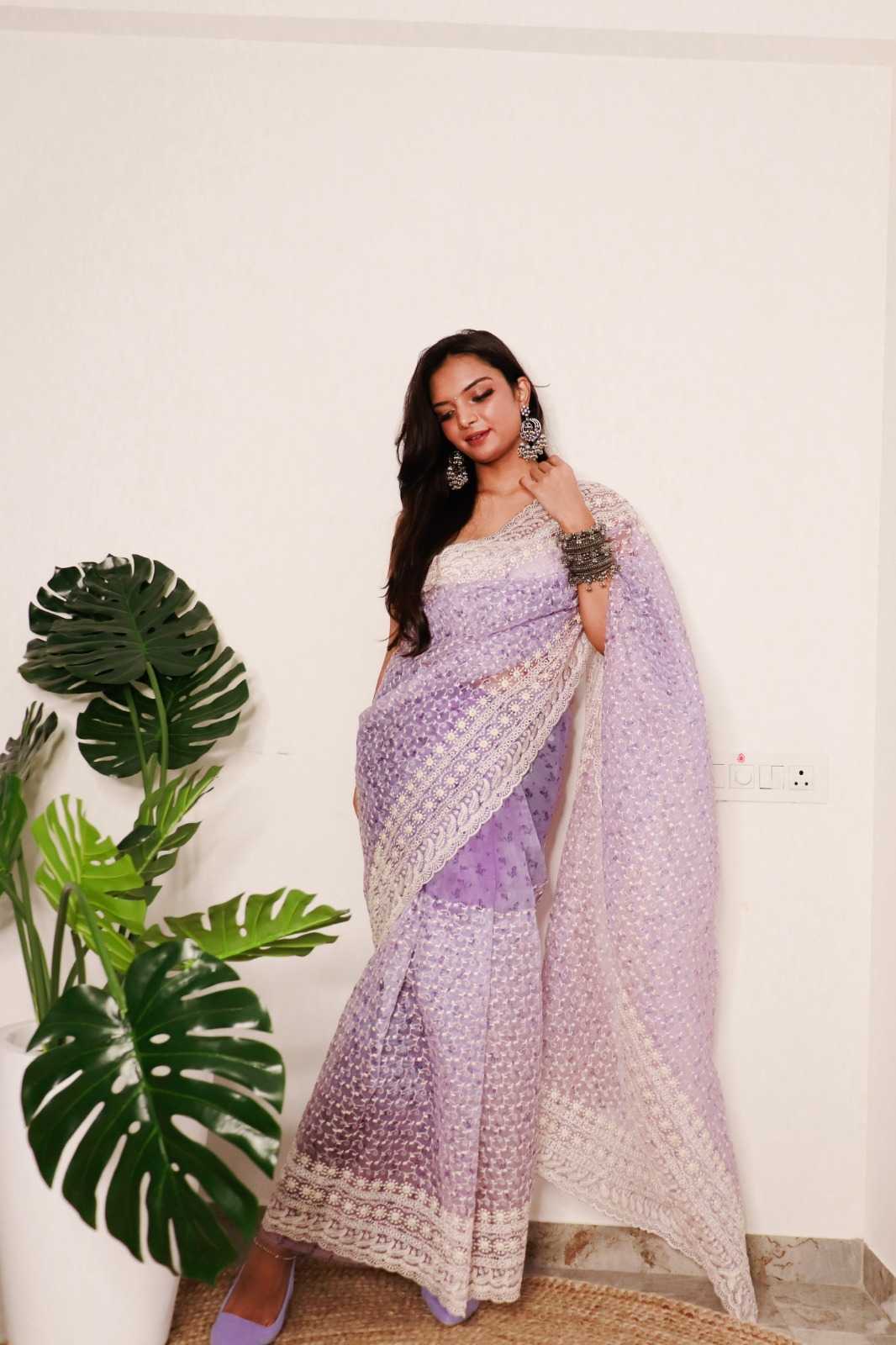 Ynf Organza RIN185 DIVYA Sarees Wholesale Organza Sarees Printed Sarees Chikan Sarees Manufacturer