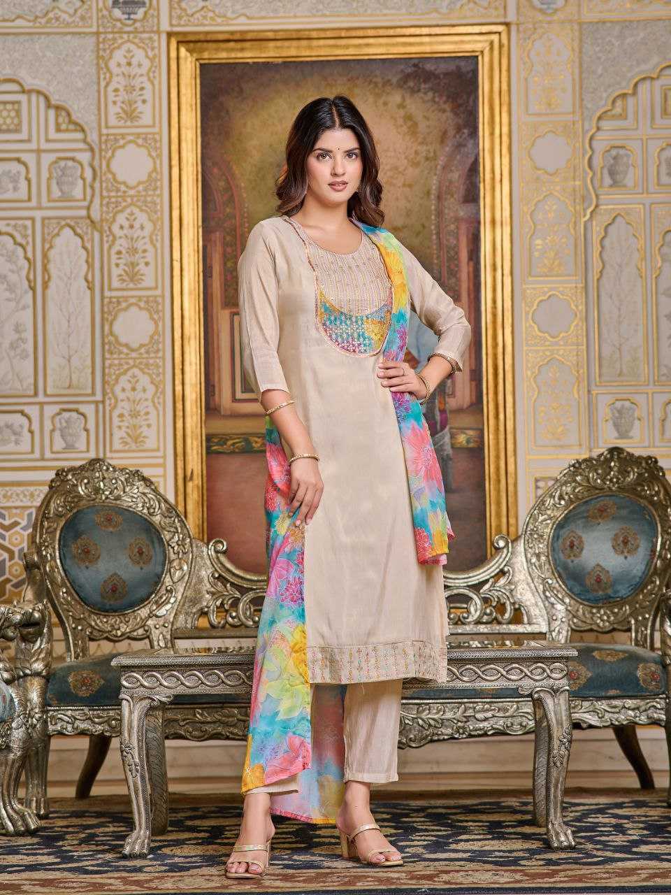 YNF SIMAR SILK KESH266 223 SUITS & DRESSES WHOLESALE CASUAL PRINTED EMBROIDERED SUITS & DRESSES MANUFACTURER