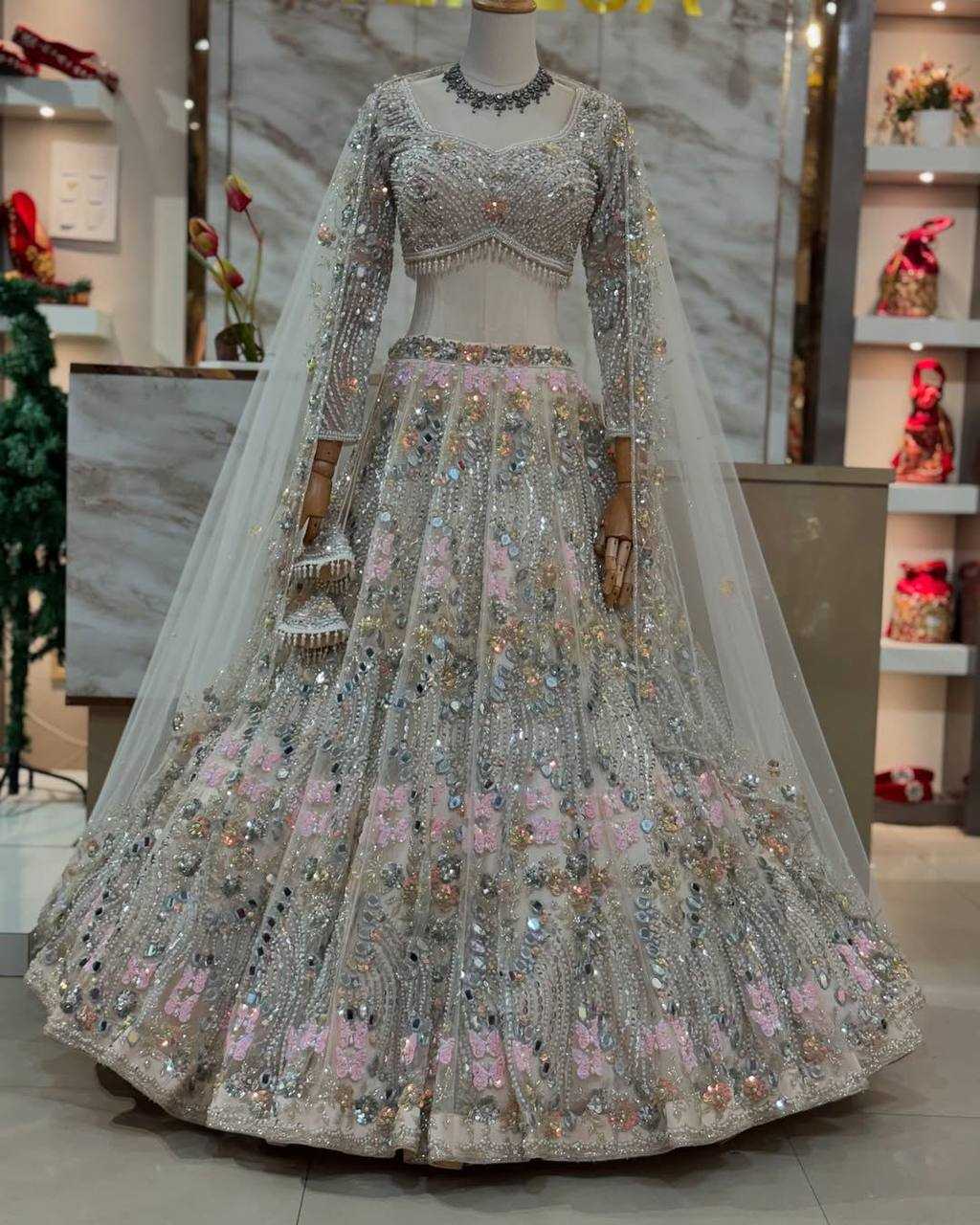 YNF SOFT BUTTERFLY NET RIN108 1709 LEHENGAS WHOLESALE NET FANCY EMBROIDERED SEQUINS WORK LEHENGA WITH CANCAN MANUFACTURER