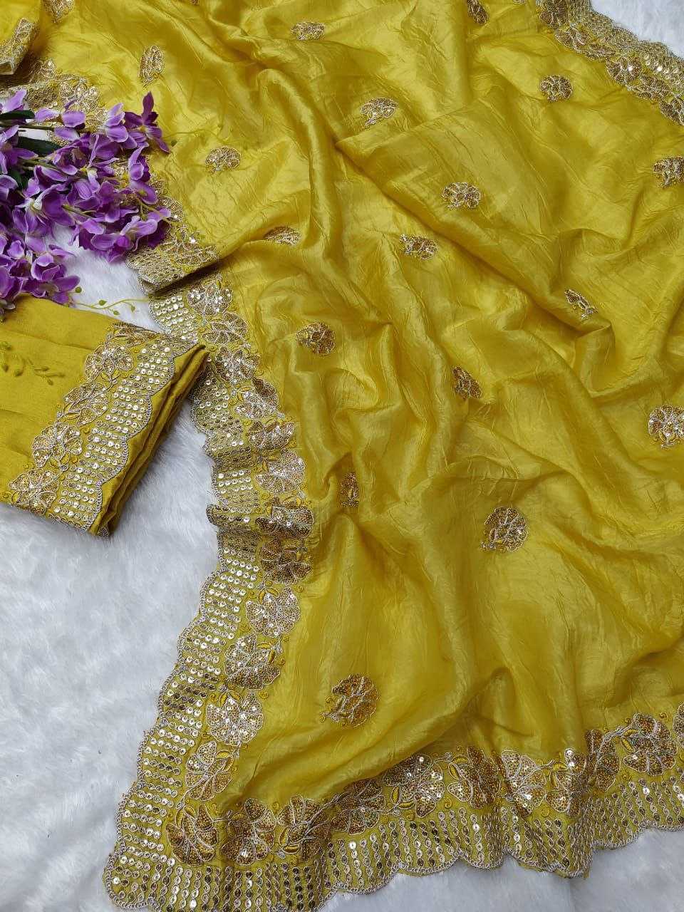 Ynf Soft Gold Crush KESH189 Shiny Sarees Wholesale Designer Sarees Sequins Work Saree Sarees With Blouse Manufacturer