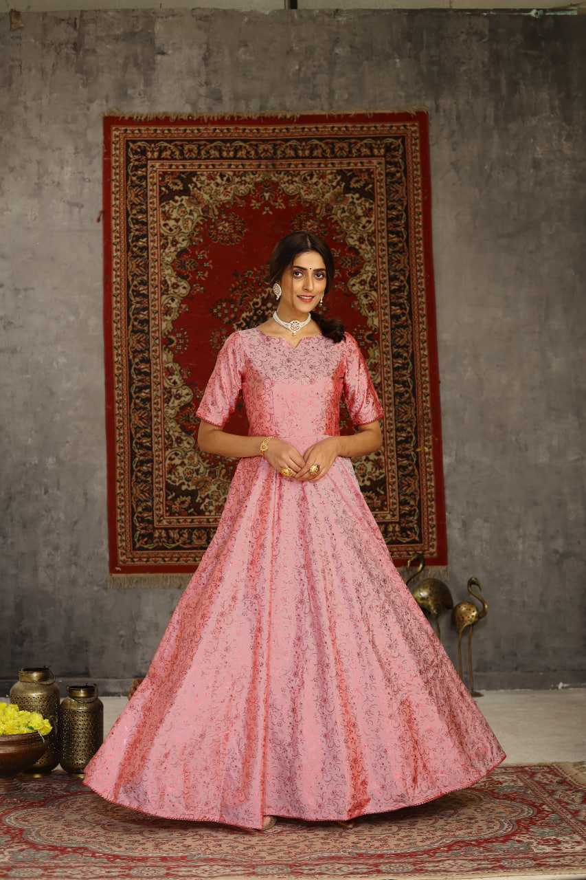 Ynf Soft Tapeta Silk KESH417 4607 Gowns Wholesale Embroidery Gowns Silk Gowns Pink Gown Manufacturer