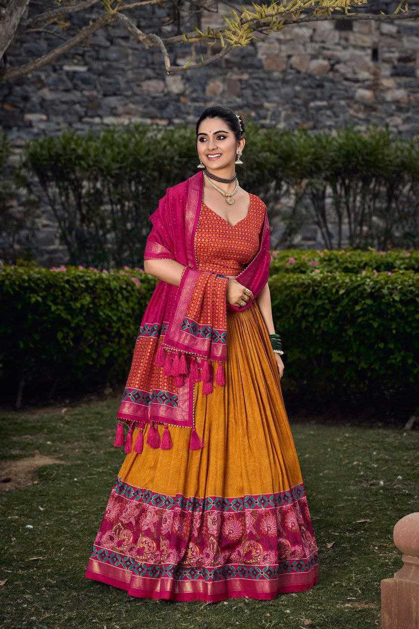 YNF TUSSAR KESH187 Tulsii LEHENGA WHOLESALE FANCY PRINTED DESIGNER LEHENGAS  MANUFACTURER